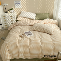 Mixed Gingham Bedding Set - Brown + Green