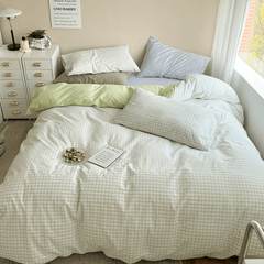 Mixed Gingham Bedding Set - Green + Blue