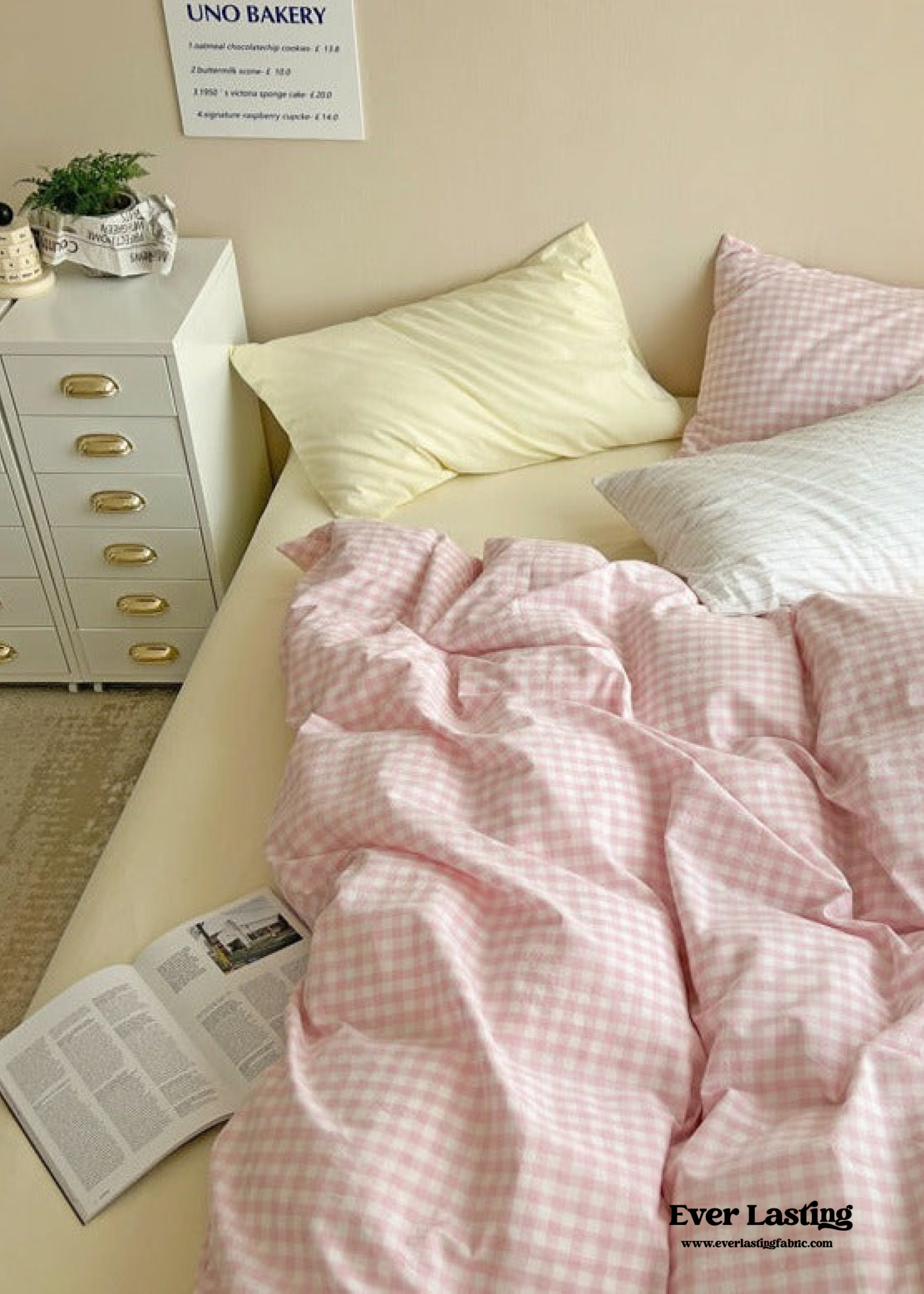 Mixed Gingham Bedding Set - Pink + Yellow
