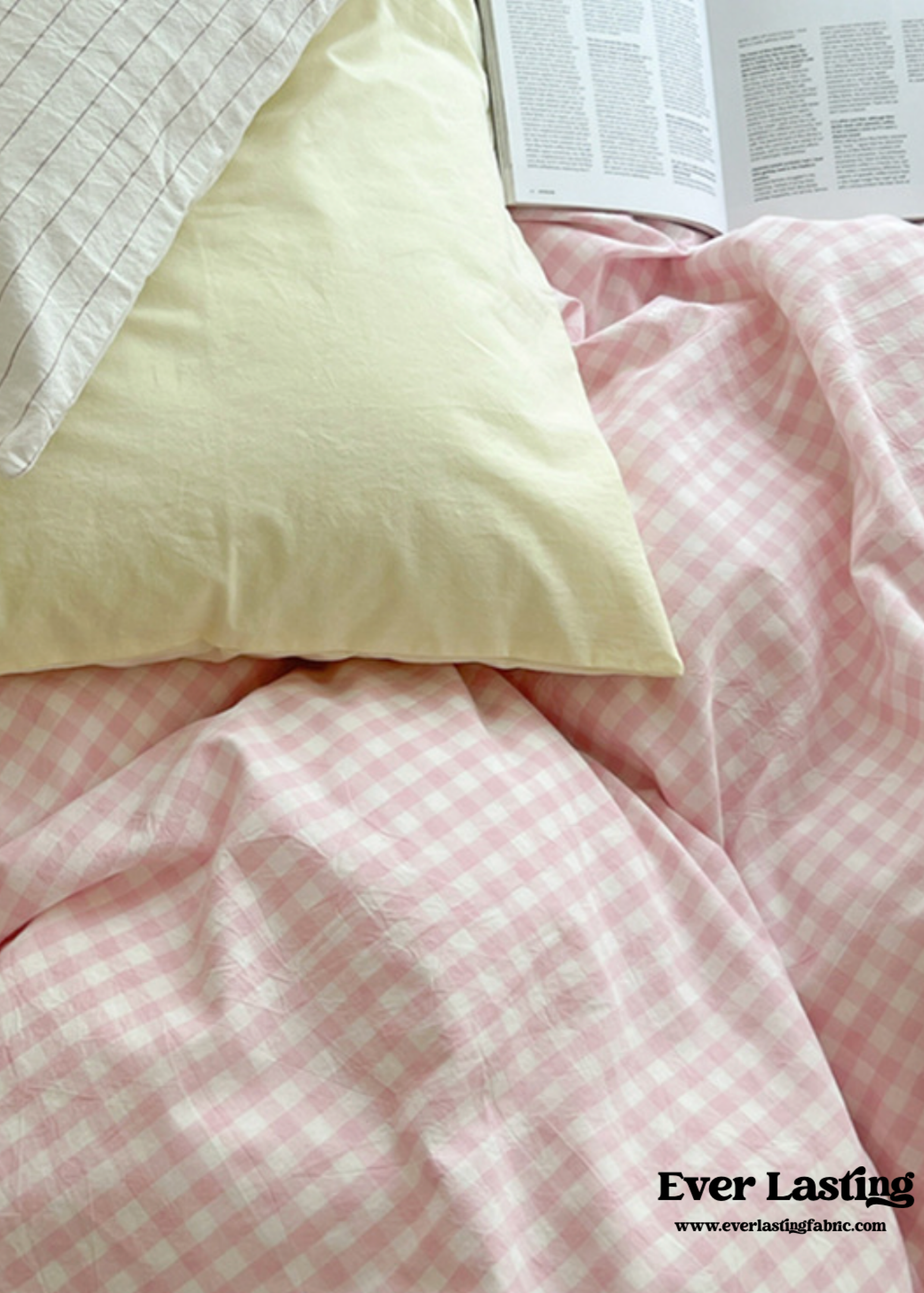 Mixed Gingham Bedding Set - Pink + Yellow
