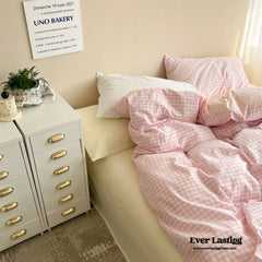 Mixed Gingham Bedding Set - Pink + Yellow