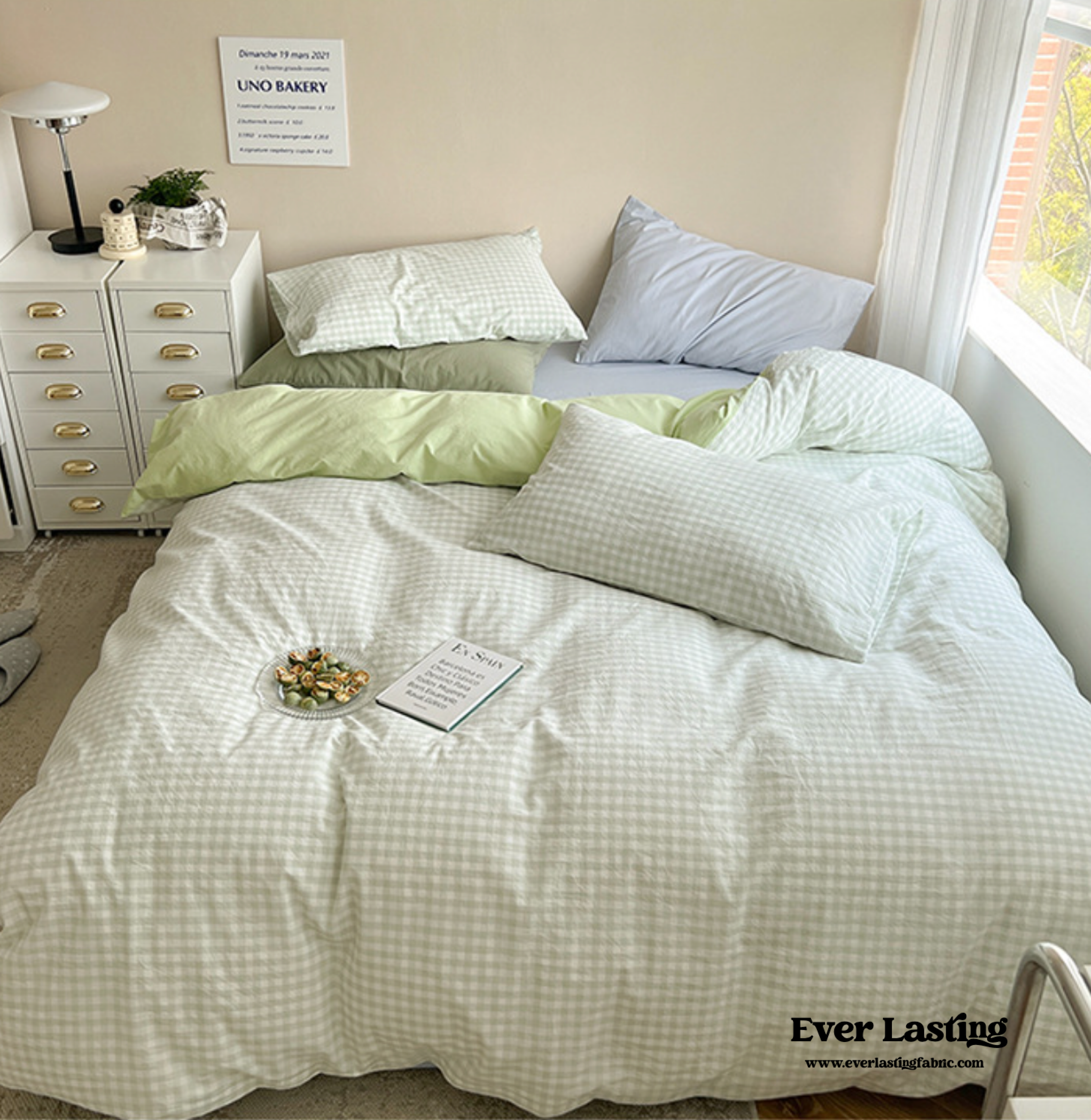 Mixed Gingham Bedding Set - Pink + Yellow