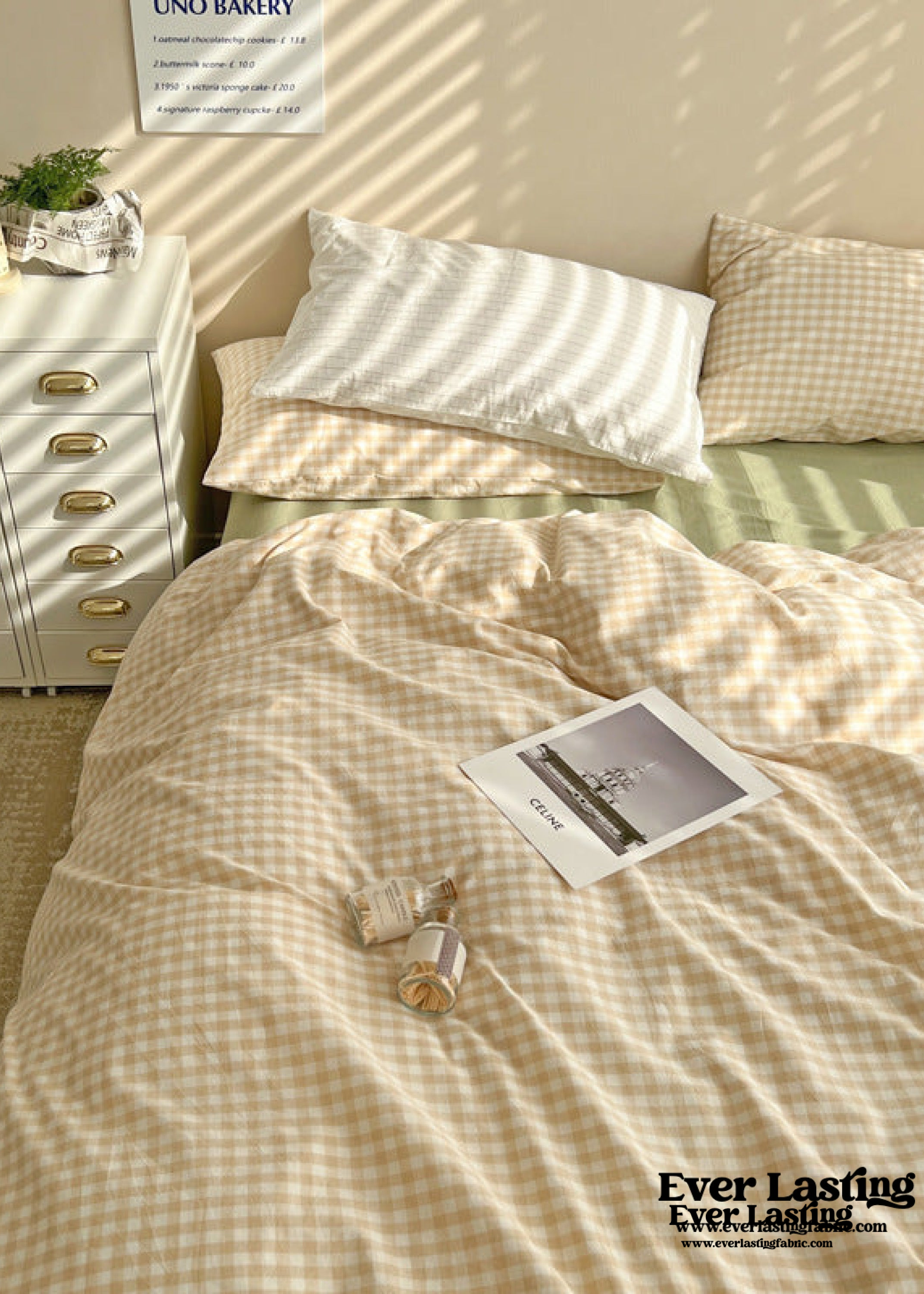 Mixed Gingham Bedding Set - Pink + Yellow