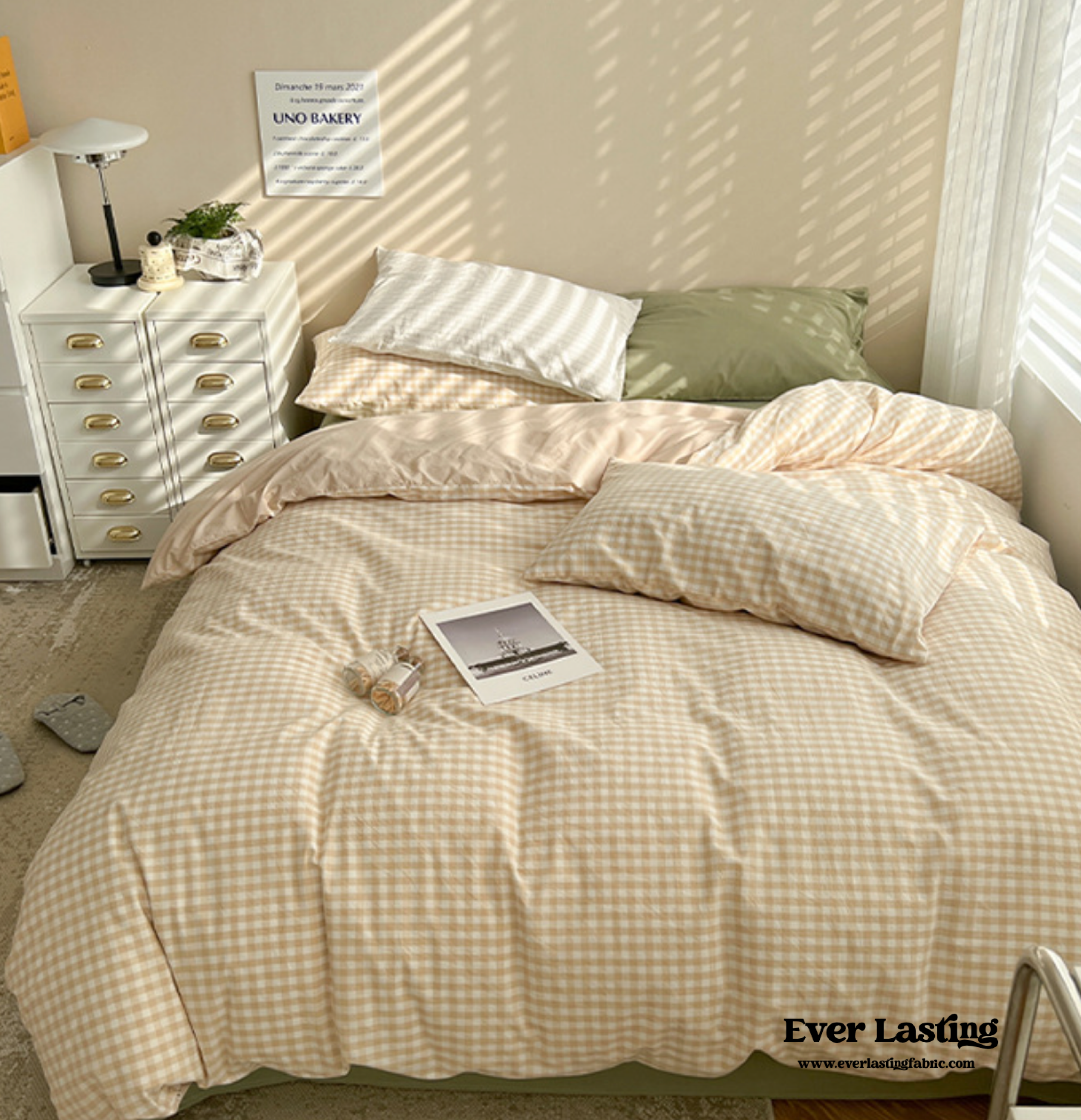 Mixed Gingham Bedding Set - Pink + Yellow