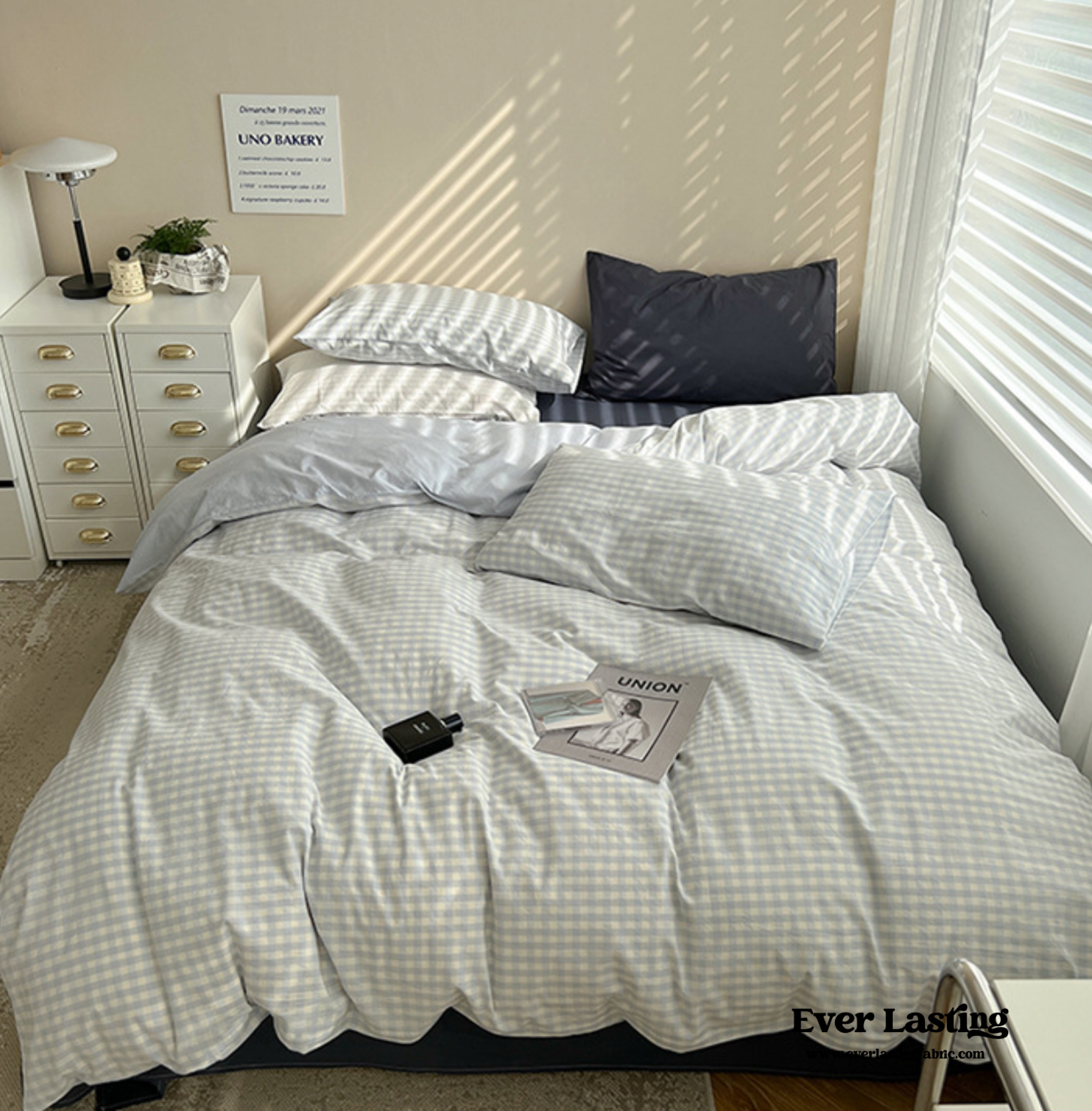 Mixed Gingham Bedding Set - Pink + Yellow