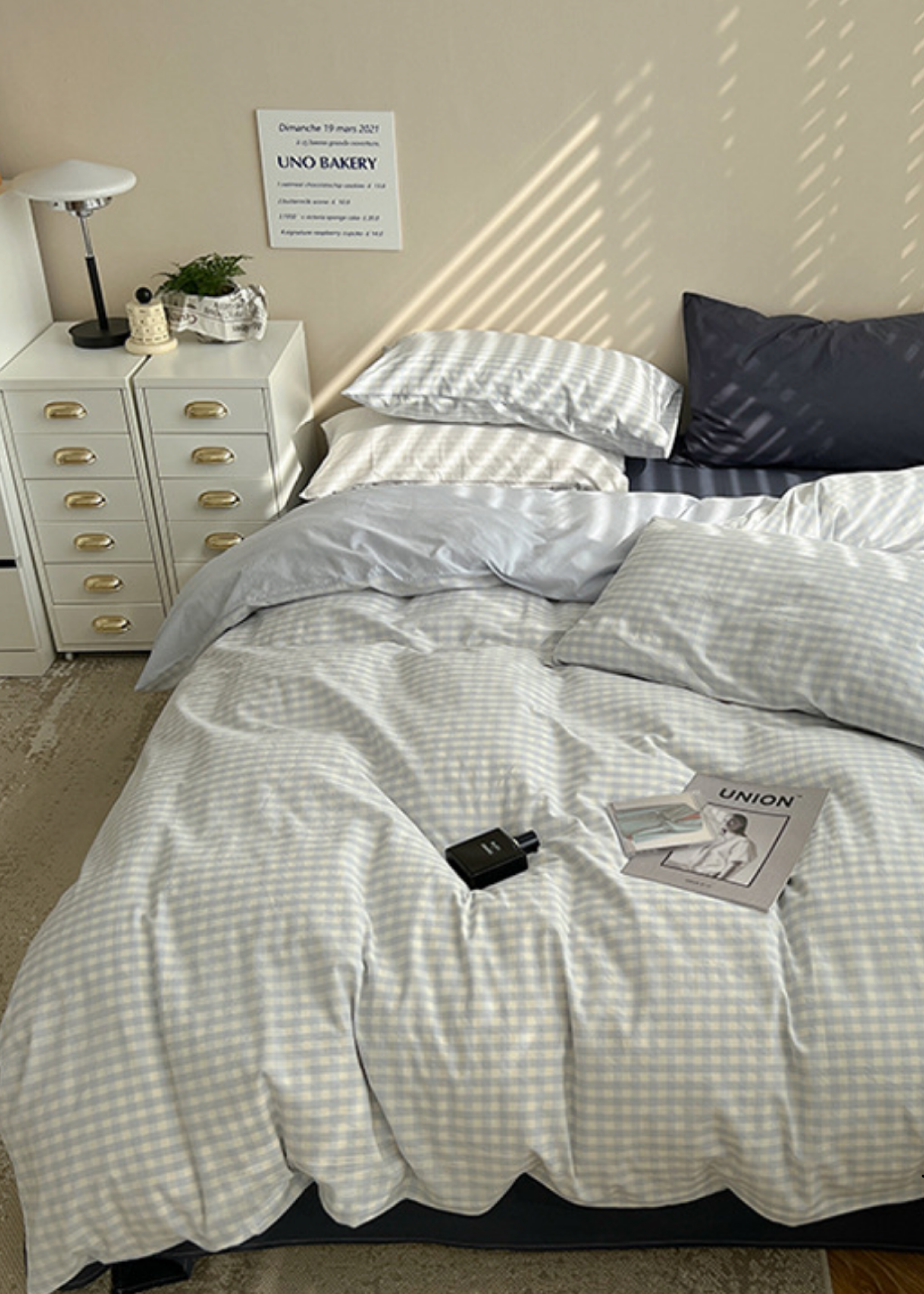 Mixed Gingham Bedding Set - Pink + Yellow