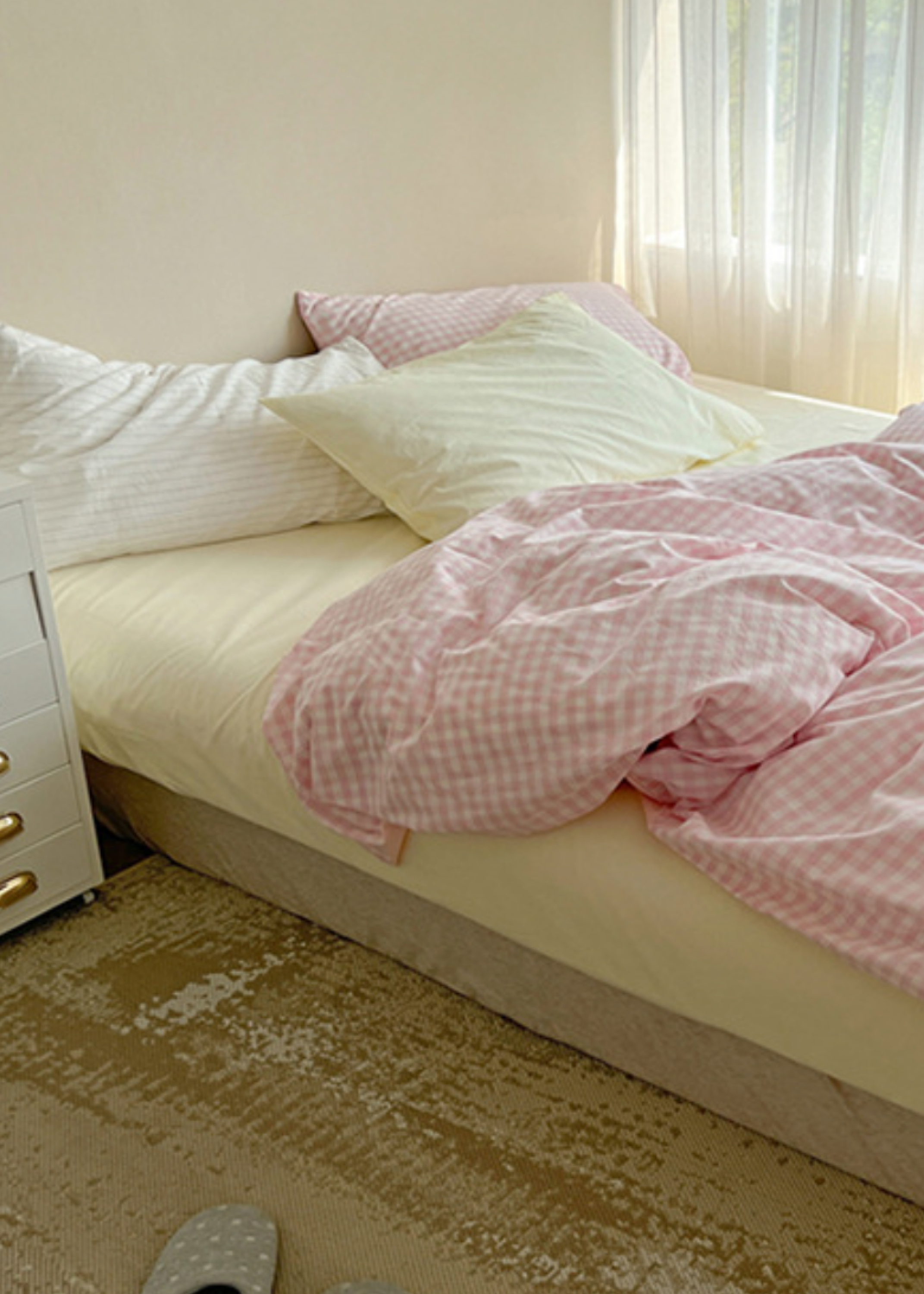 Mixed Gingham Bedding Set - Pink + Yellow