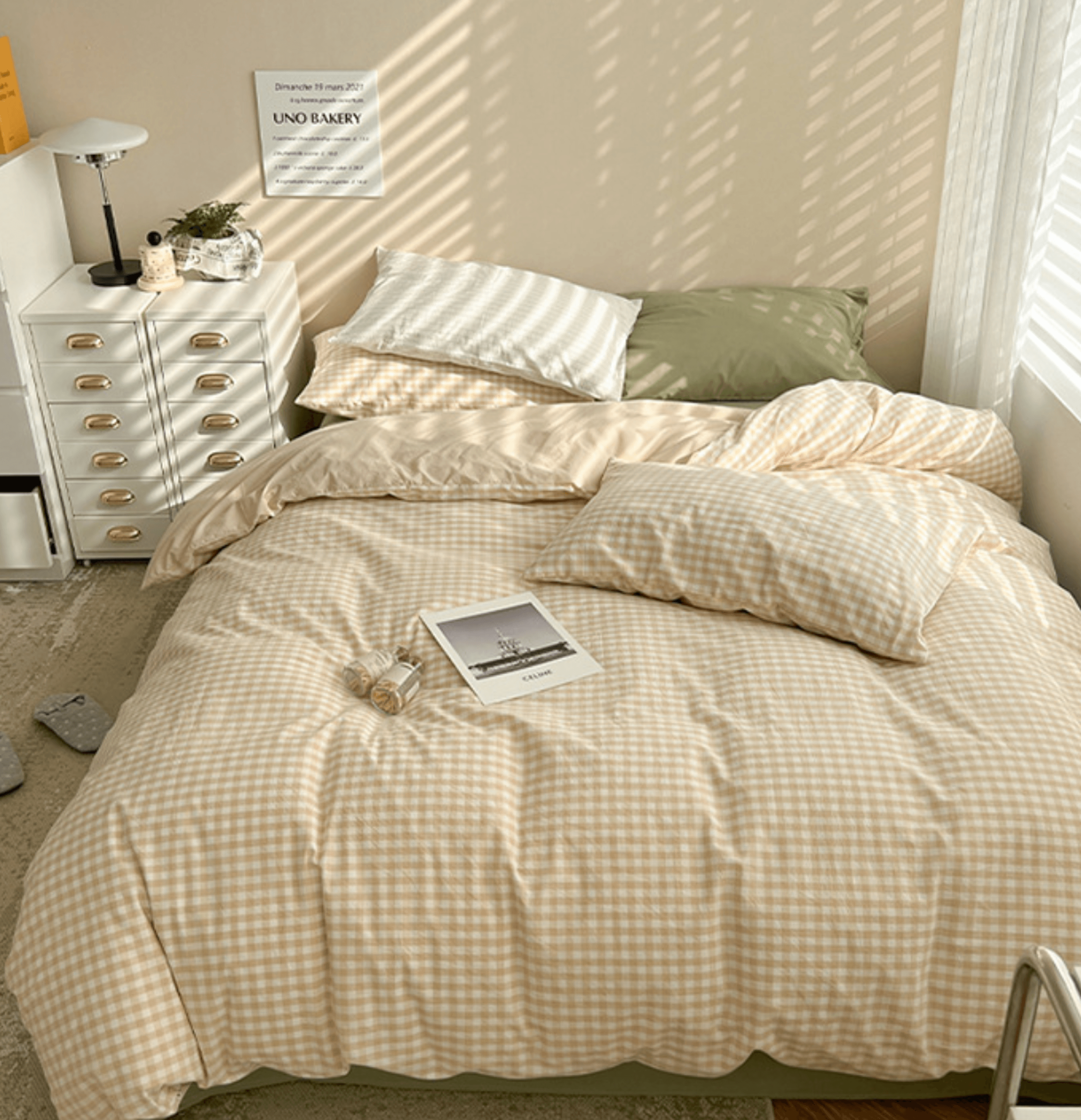 Mixed Gingham Bedding Set - Pink + Yellow