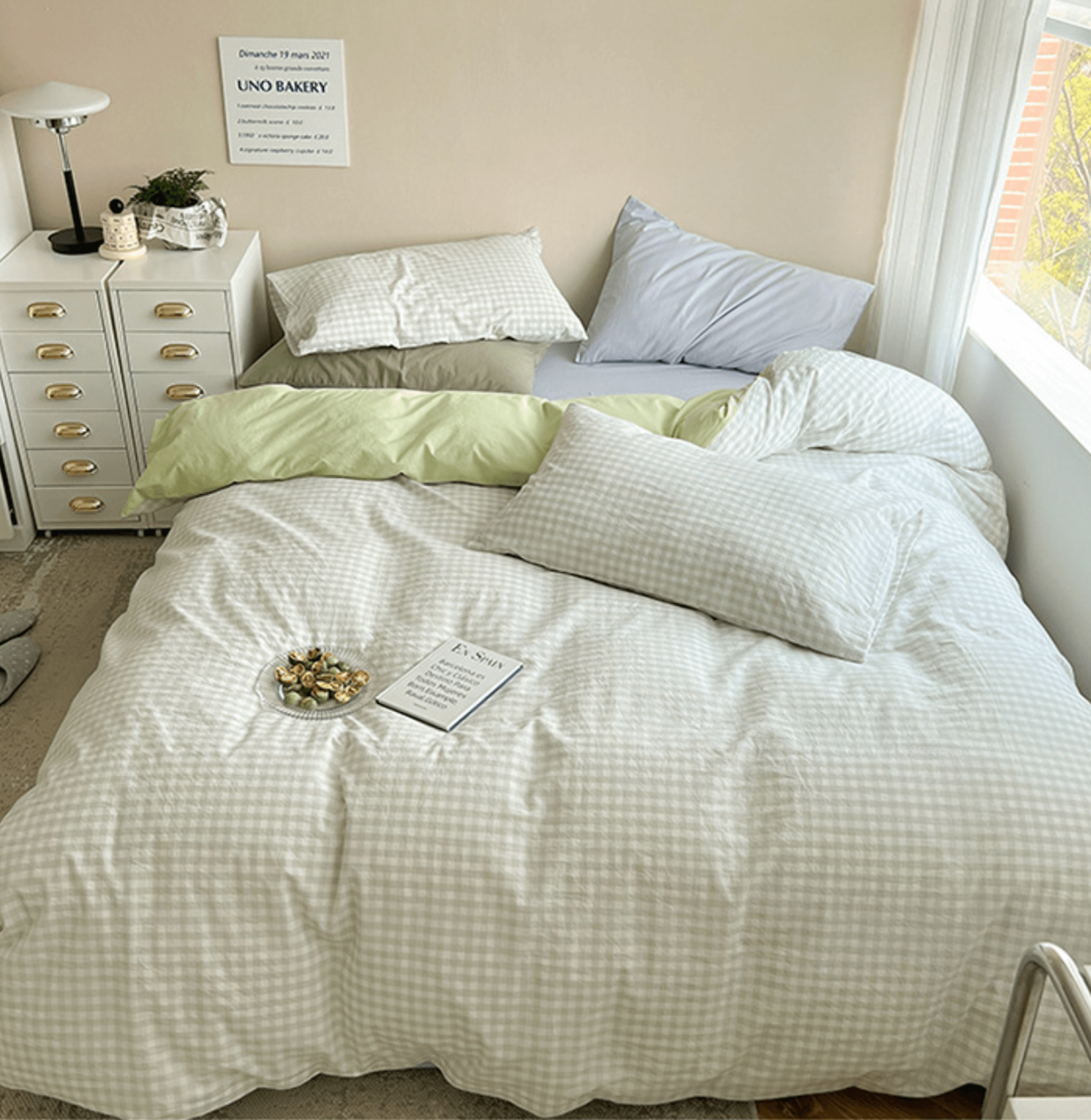 Mixed Gingham Bedding Set - Pink + Yellow
