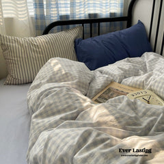 Mixed Gingham Striped Bedding Set - Blue
