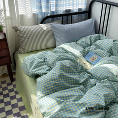 Mixed Gingham Striped Bedding Set - Blue Yellow