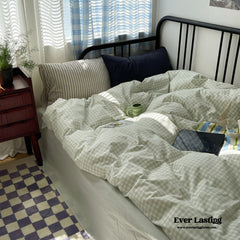 Mixed Gingham Striped Bedding Set - Mint Green