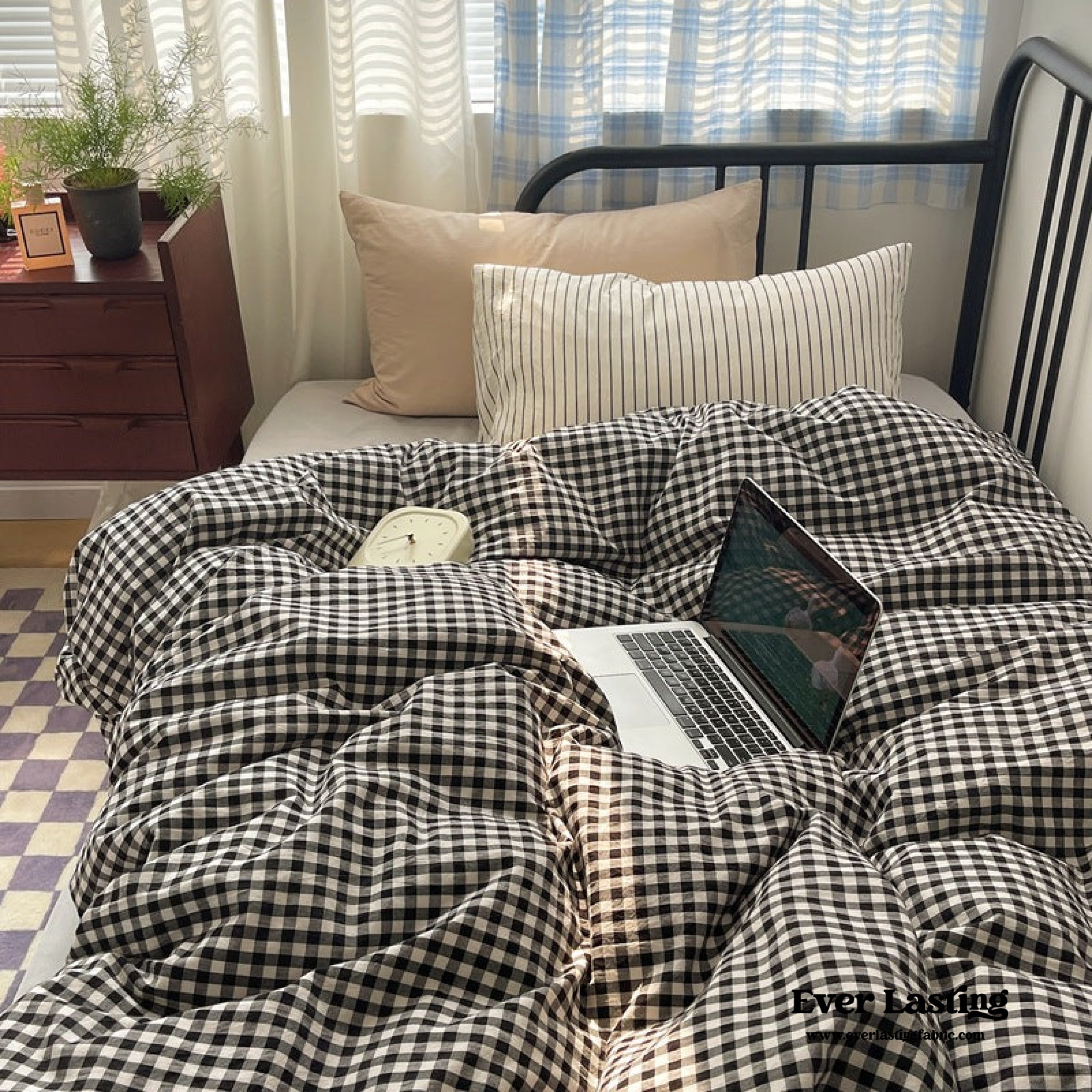 Mixed Gingham Striped Bedding Set - Pink