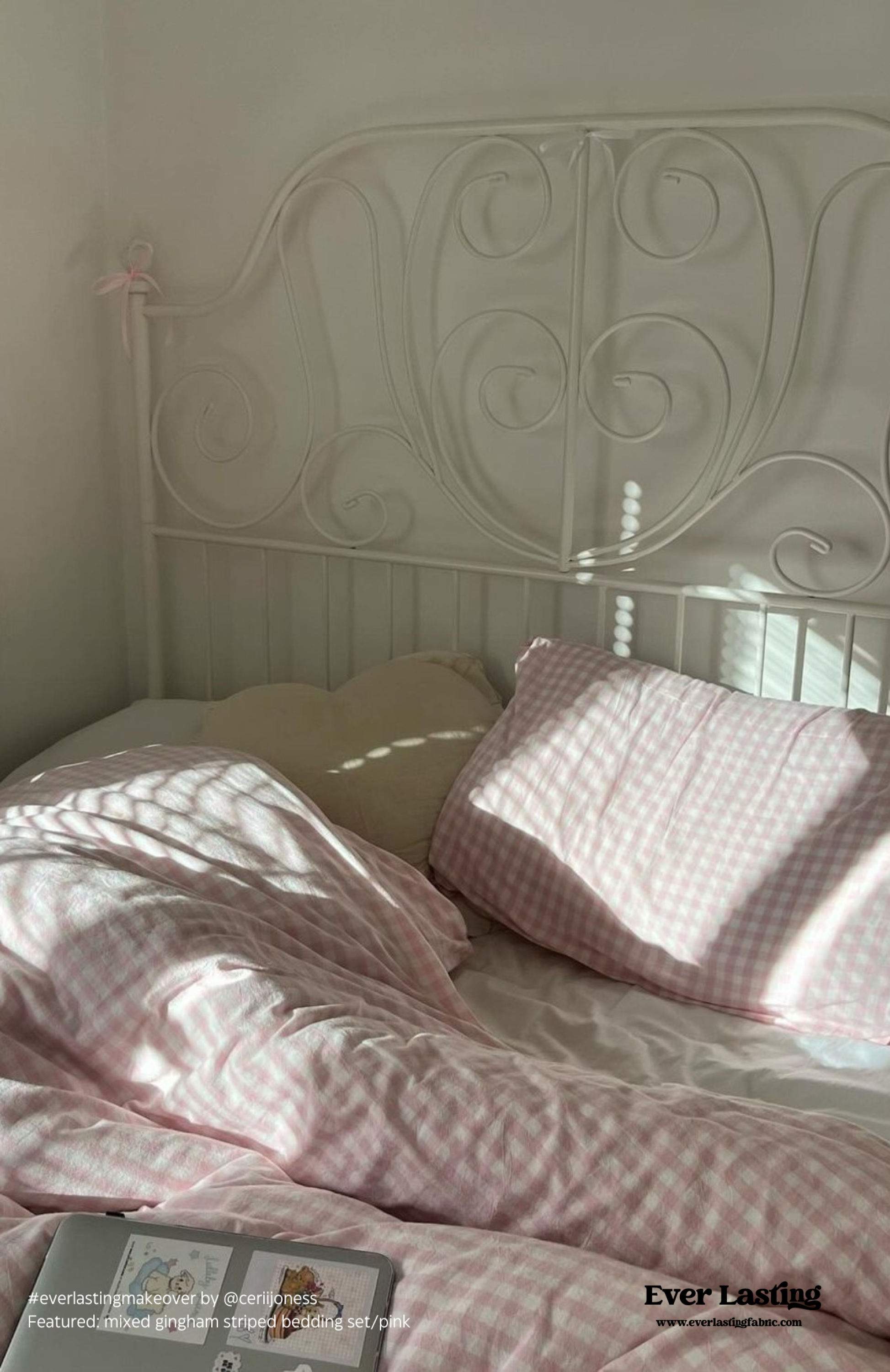 Mixed Gingham Striped Bedding Set - Pink