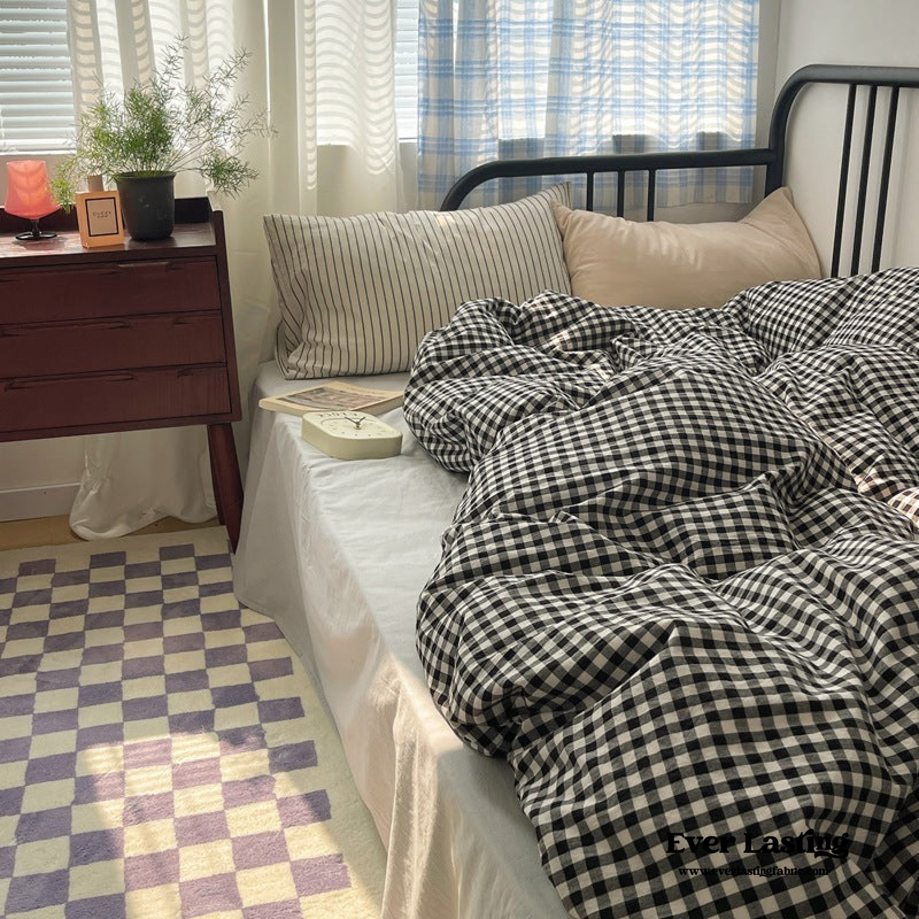 Mixed Gingham Striped Bedding Set - Pink
