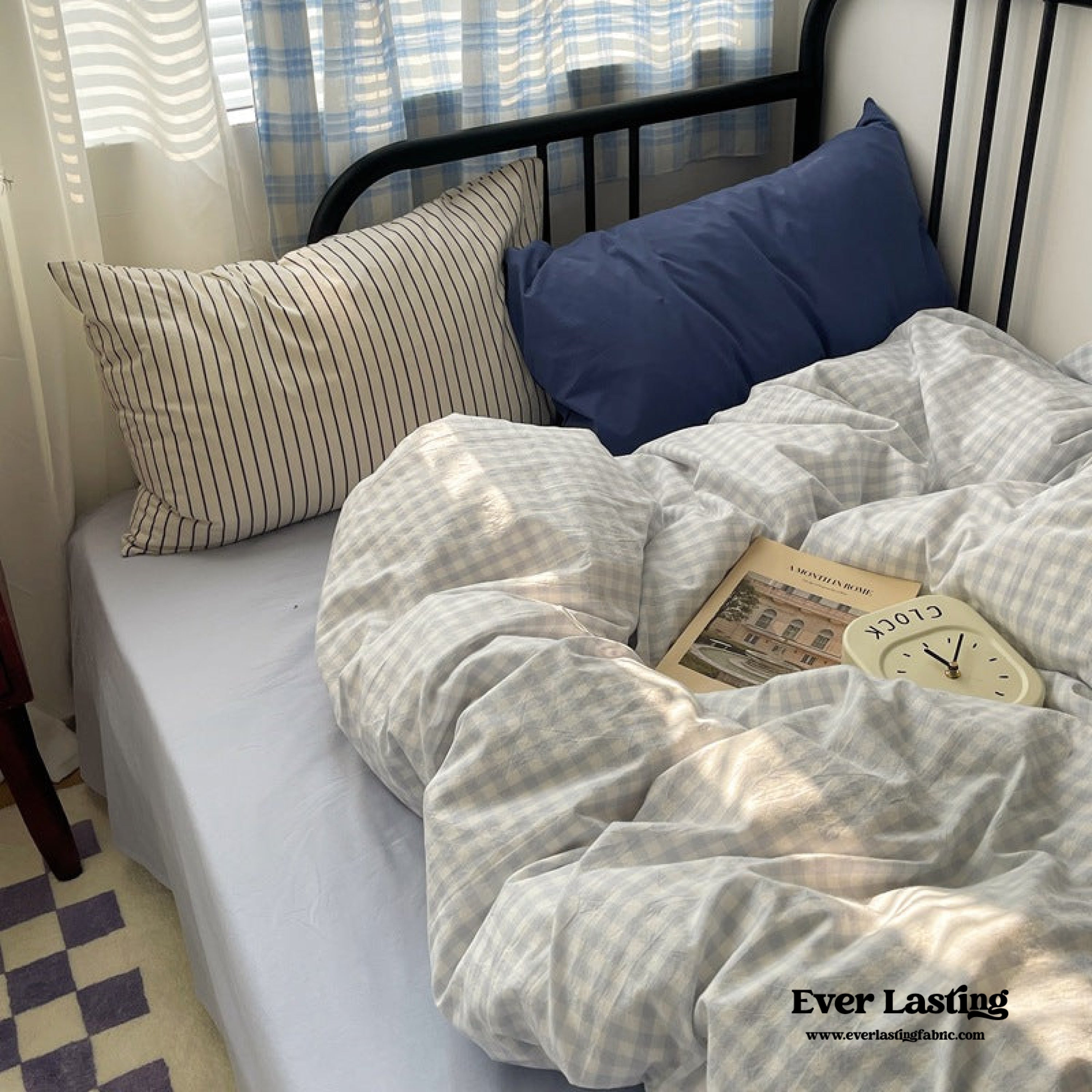 Mixed Gingham Striped Bedding Set - Pink