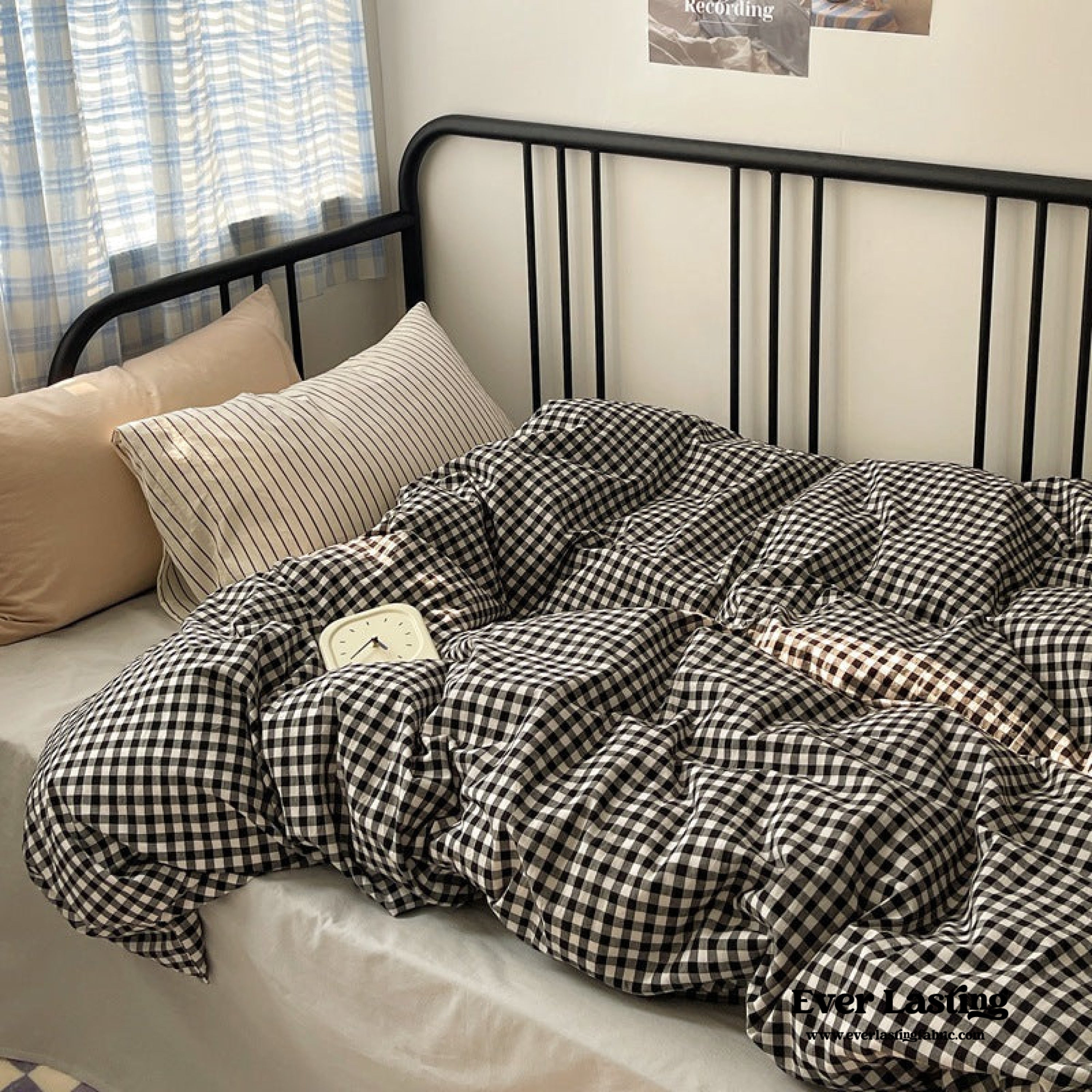 Mixed Gingham Striped Bedding Set - Pink