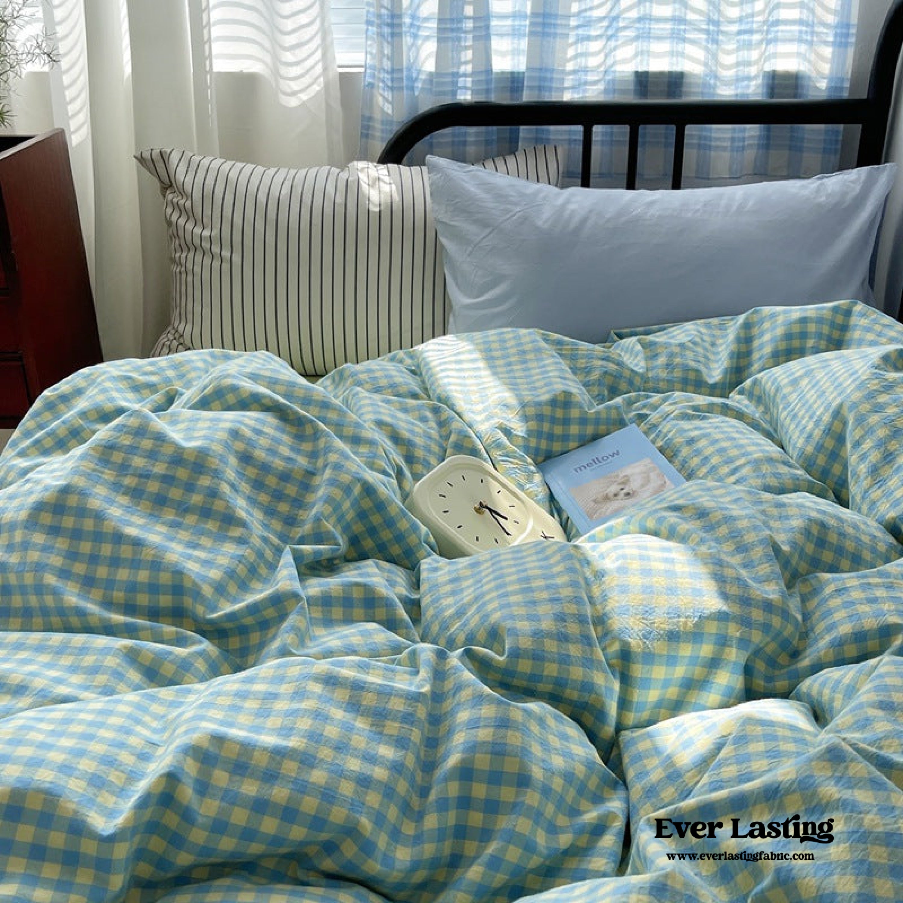 Mixed Gingham Striped Bedding Set - Pink