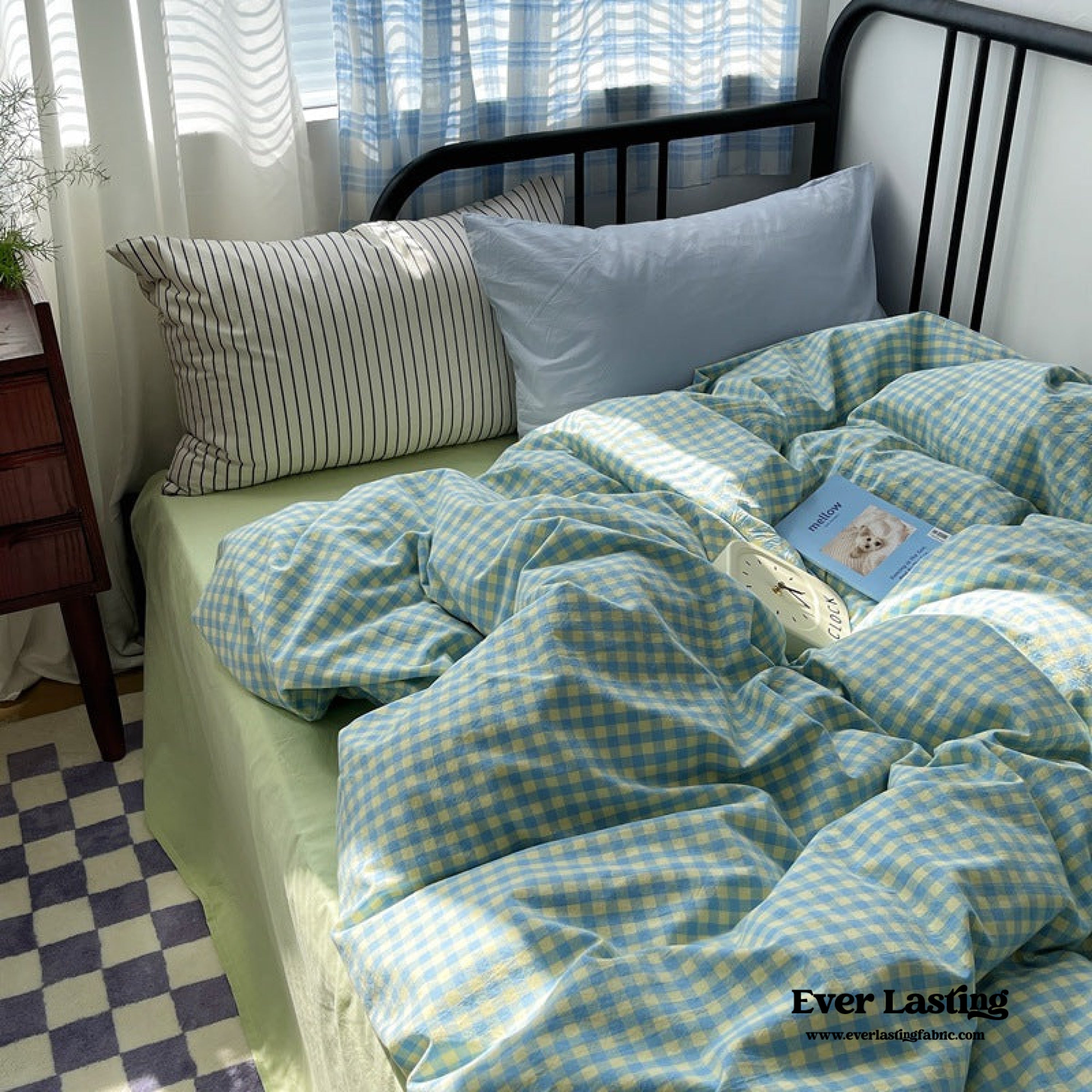 Mixed Gingham Striped Bedding Set - Pink