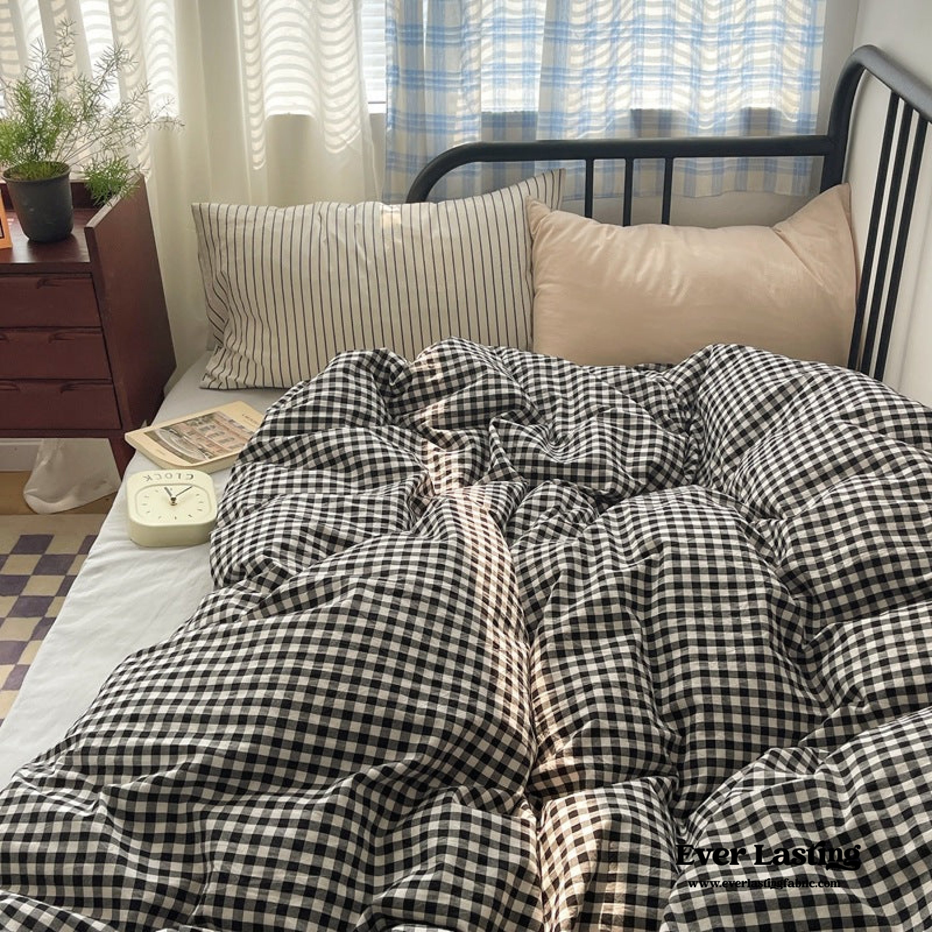 Mixed Gingham Striped Bedding Set - Pink