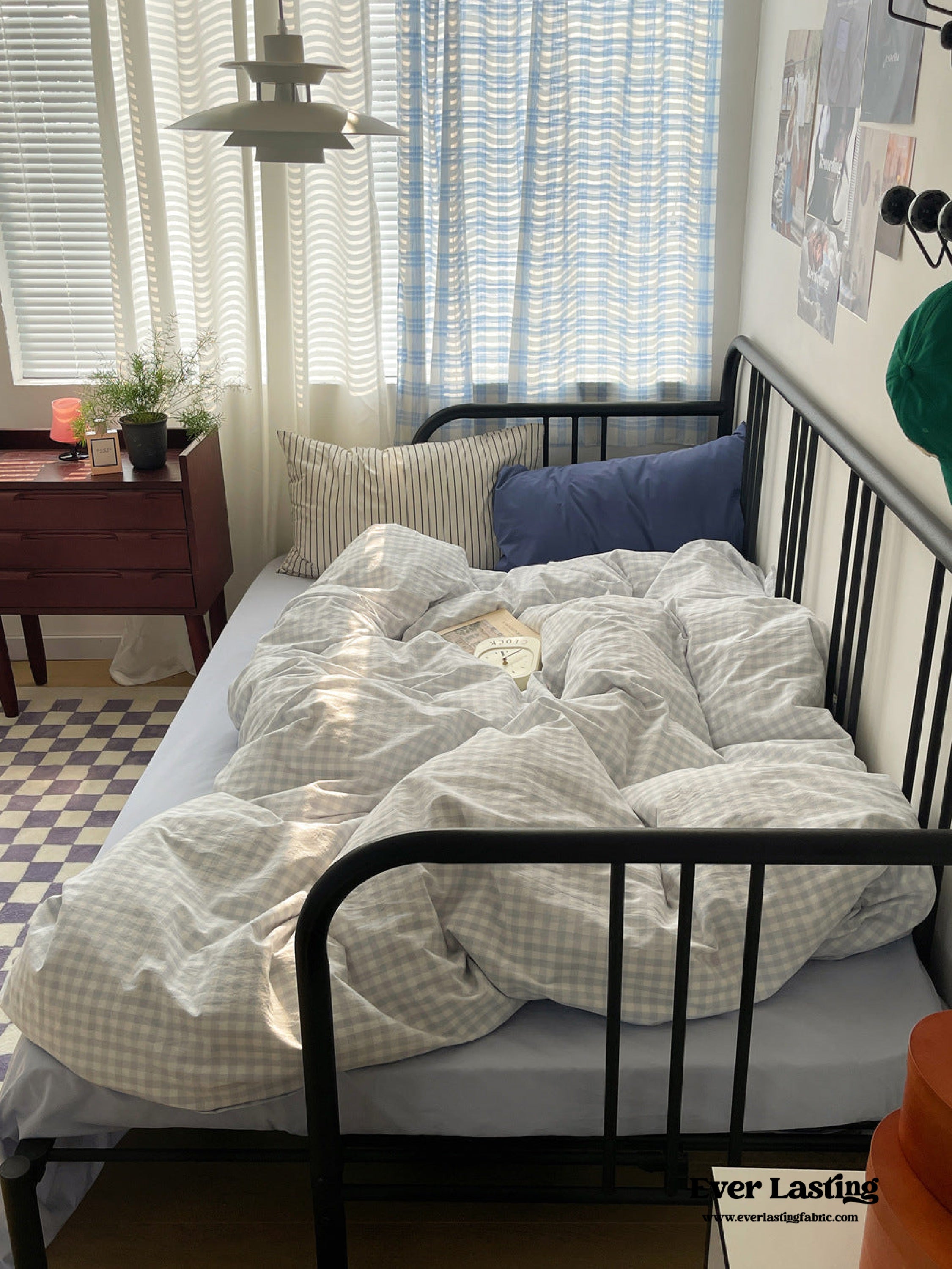 Mixed Gingham Striped Bedding Set - Pink