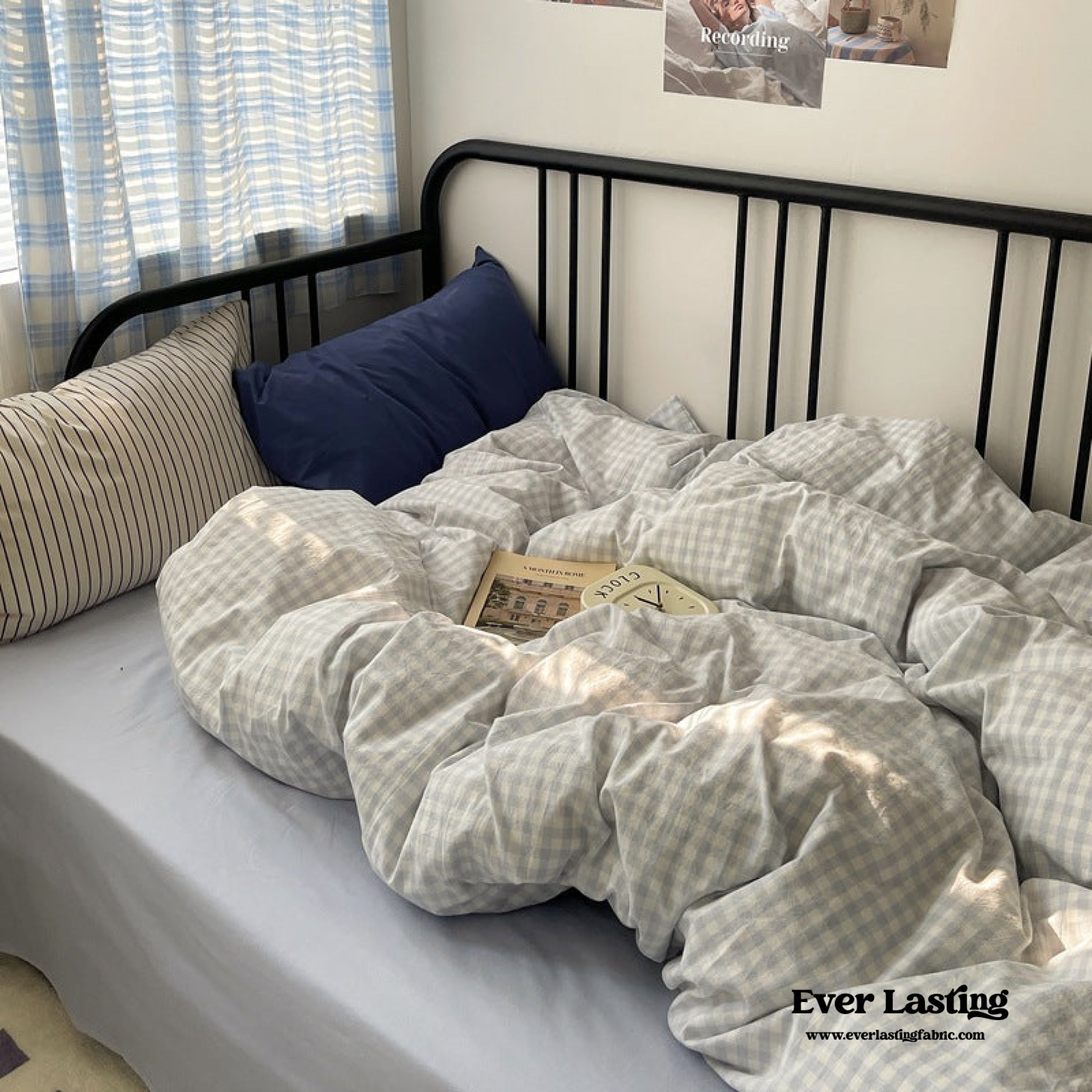 Mixed Gingham Striped Bedding Set - Pink