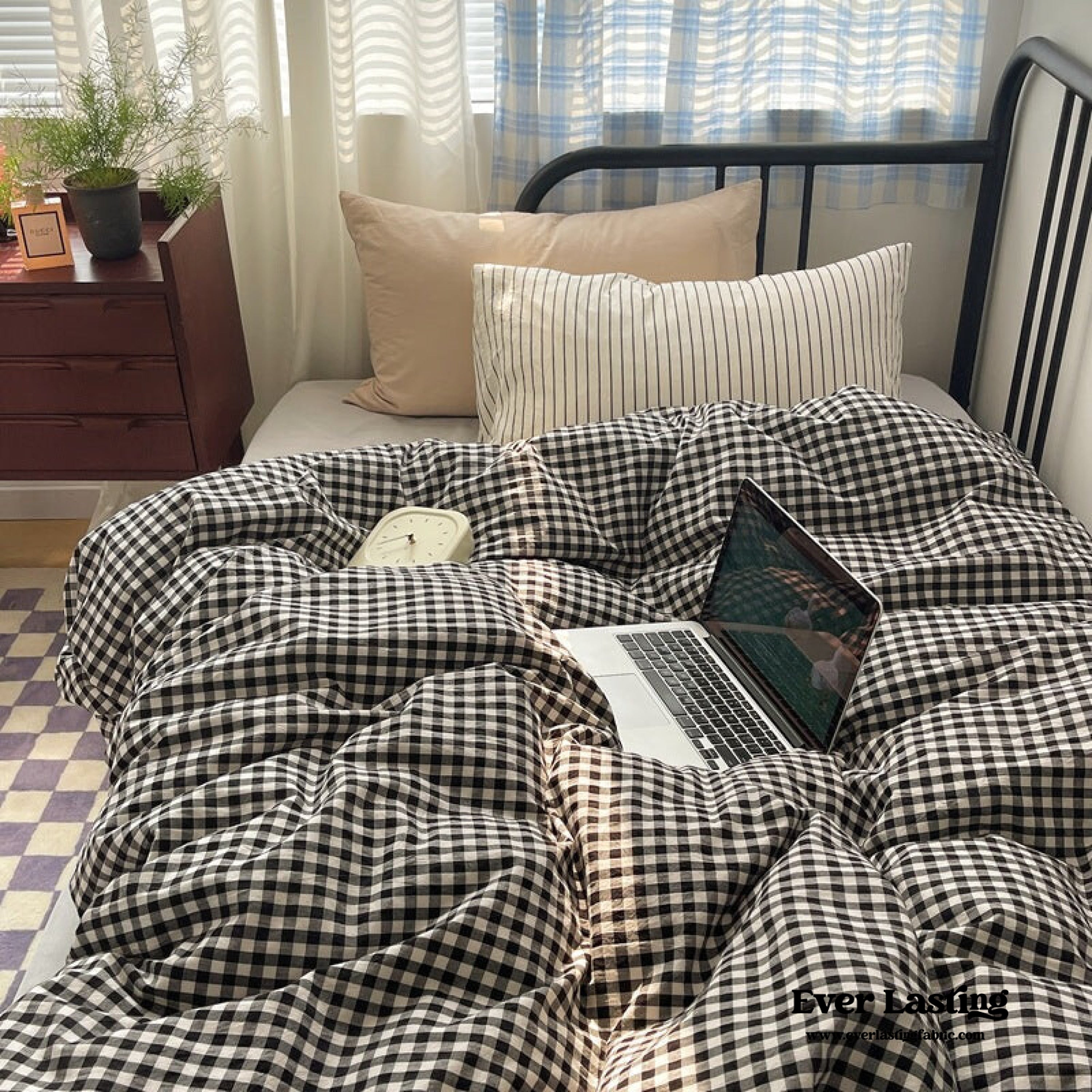 Mixed Gingham Striped Bedding Set - Pink