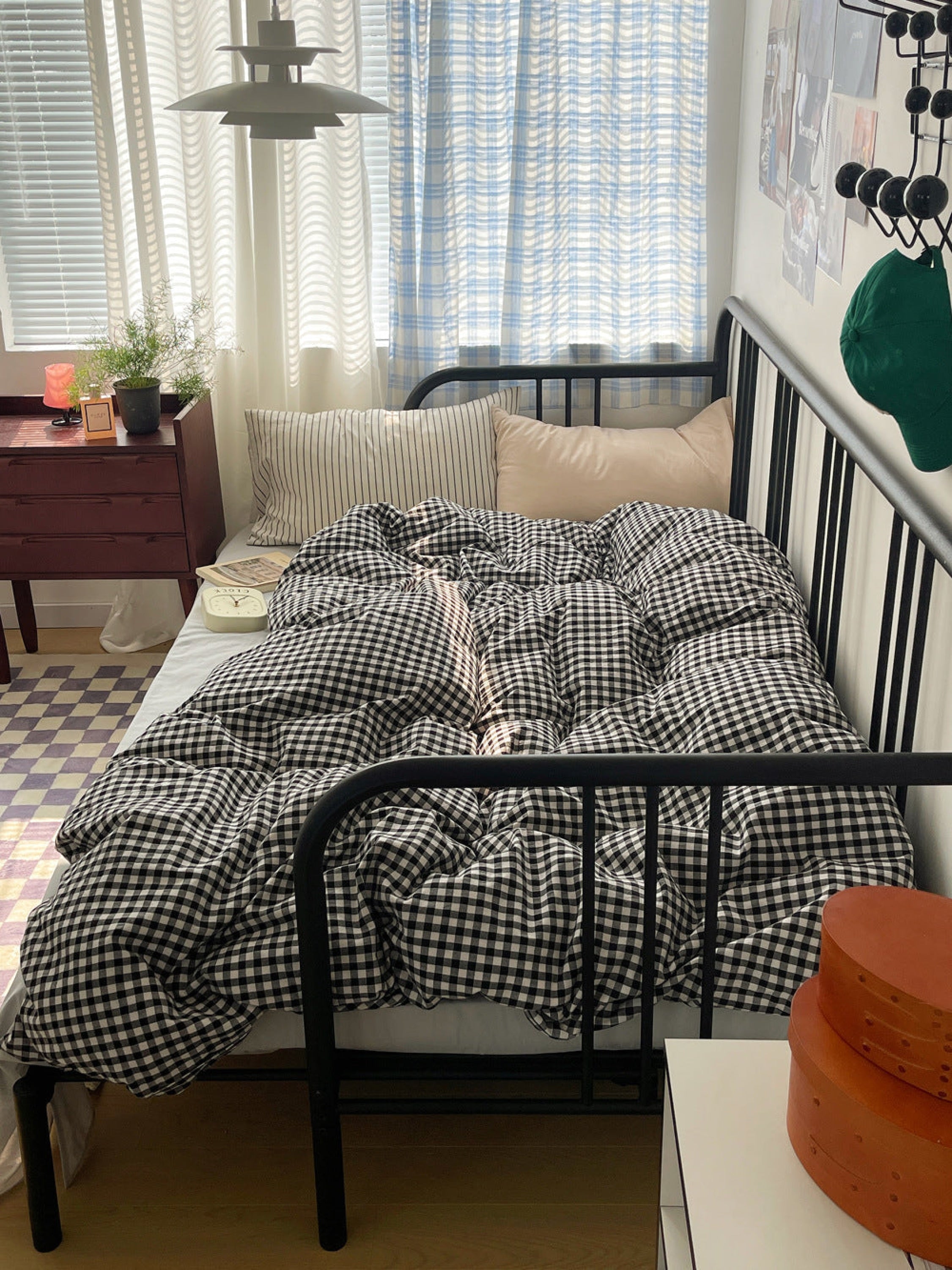 Mixed Gingham Striped Bedding Set - Pink