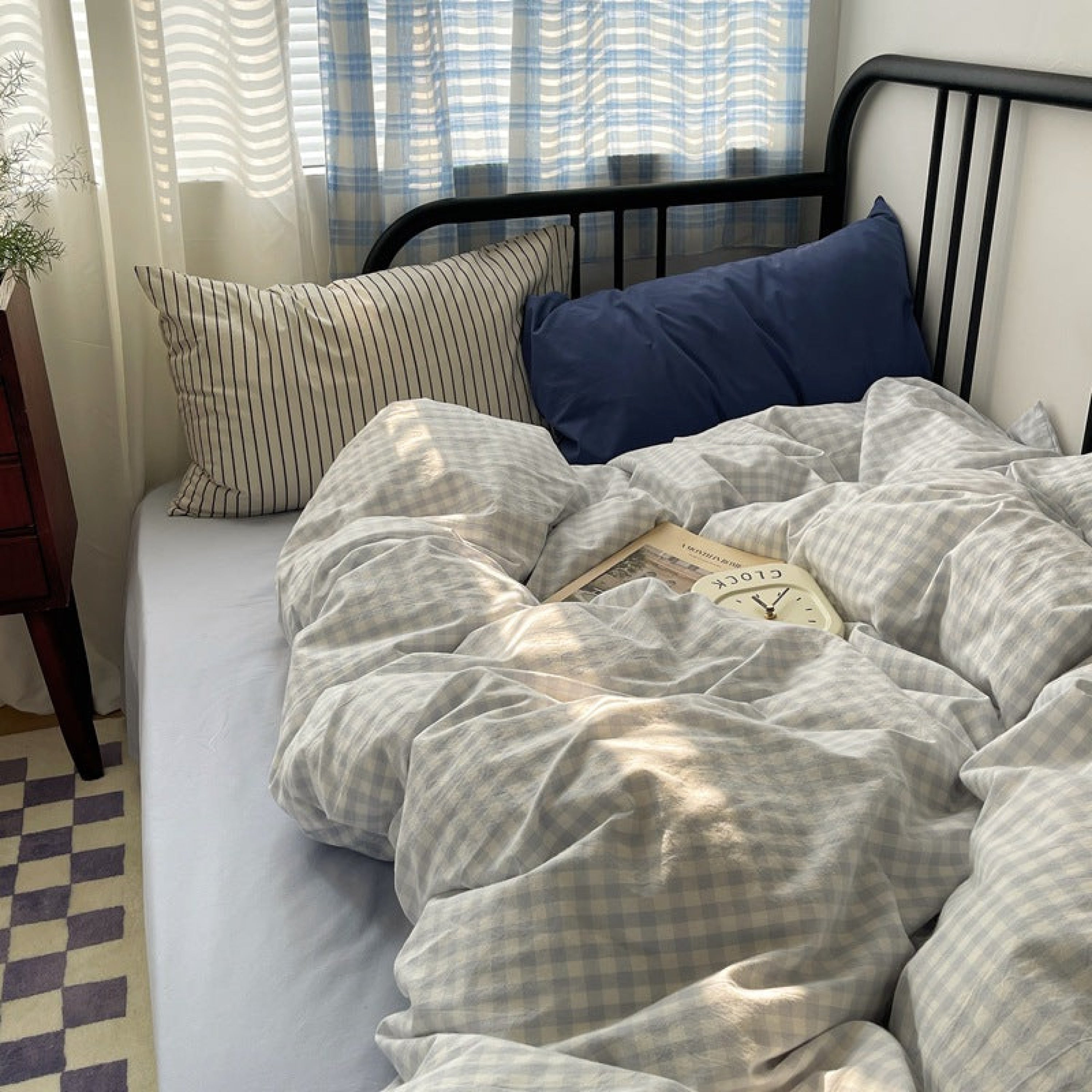 Mixed Gingham Striped Bedding Set - Pink