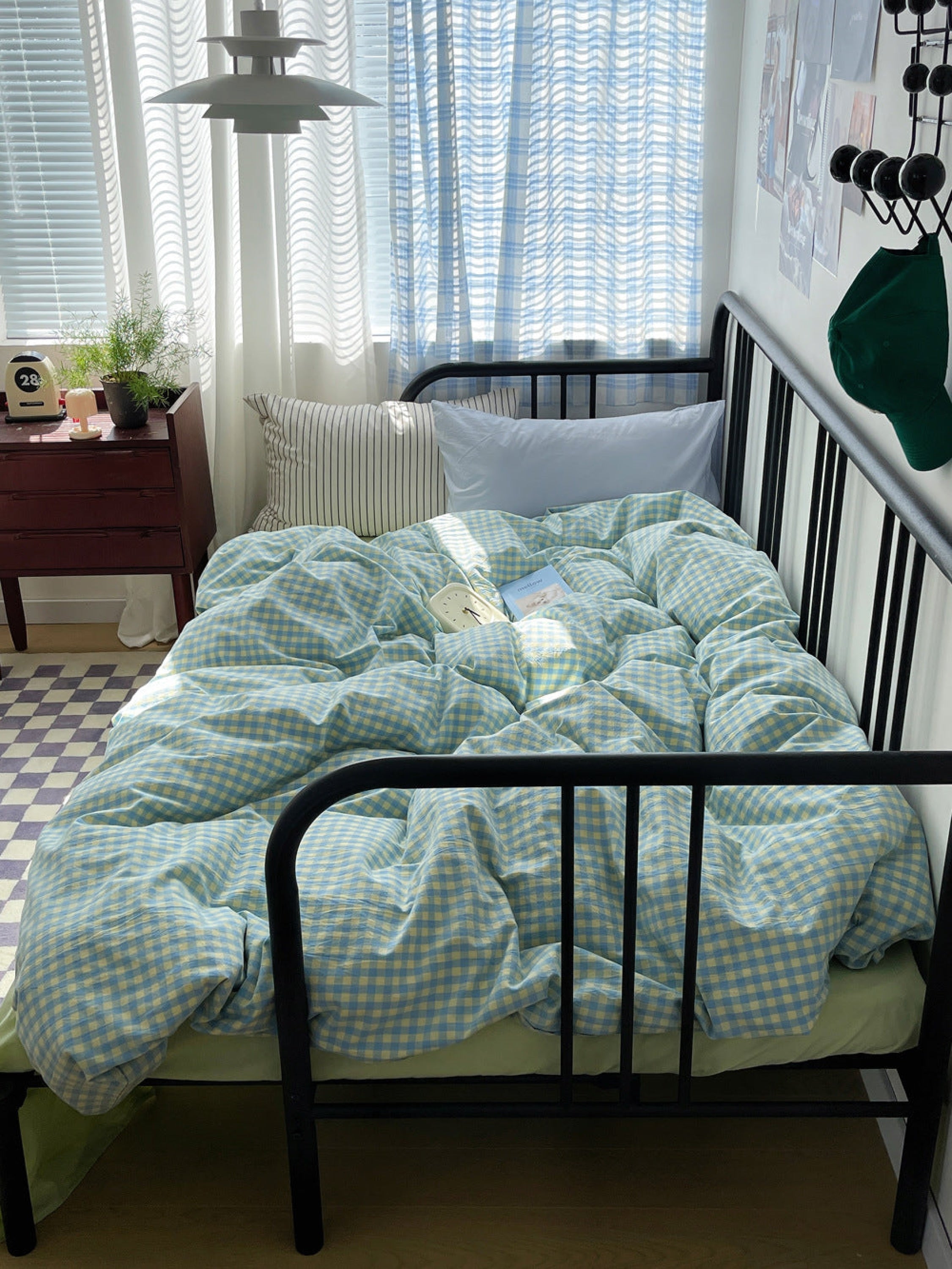 Mixed Gingham Striped Bedding Set - Pink