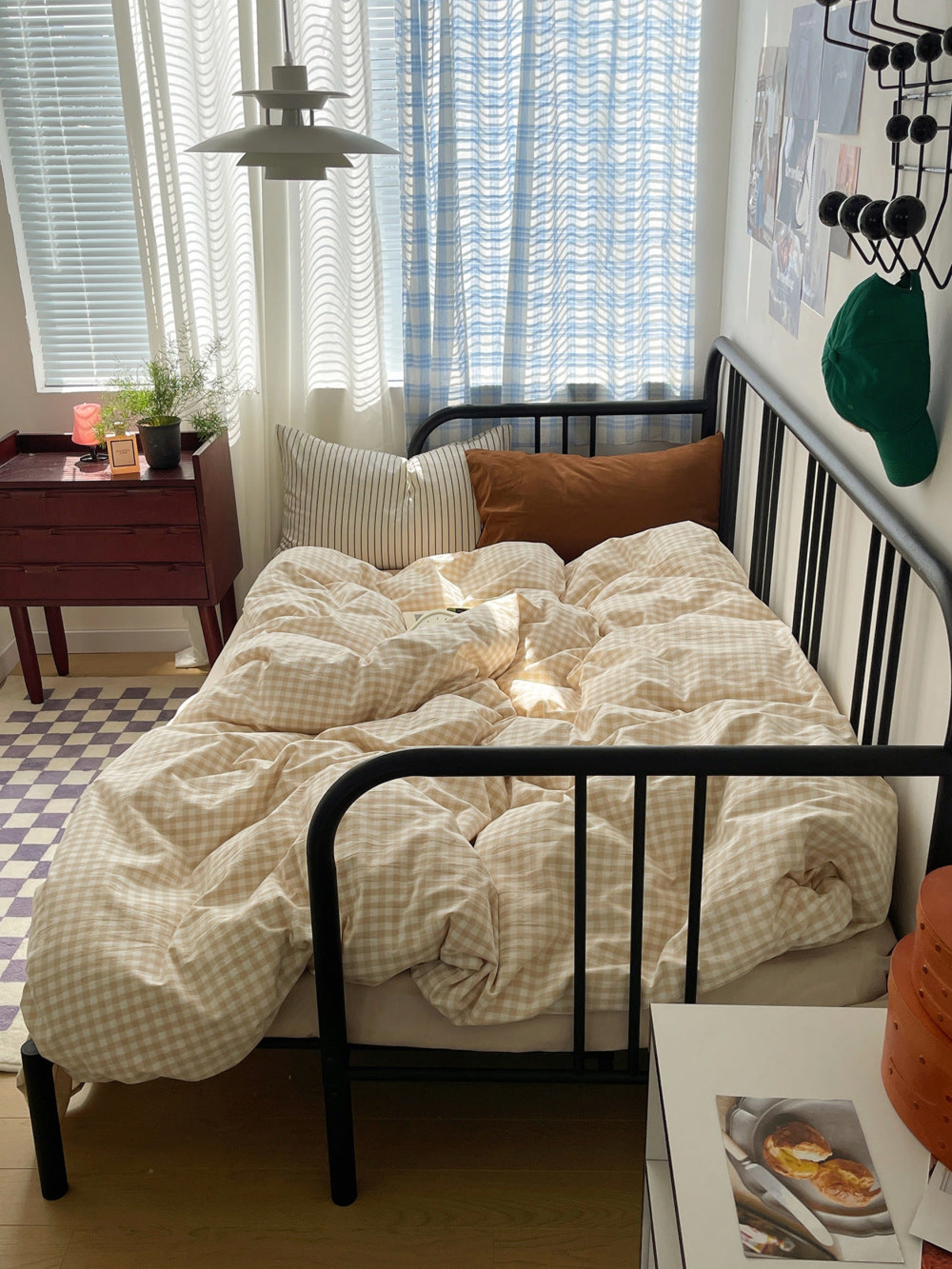 Mixed Gingham Striped Bedding Set - Pink