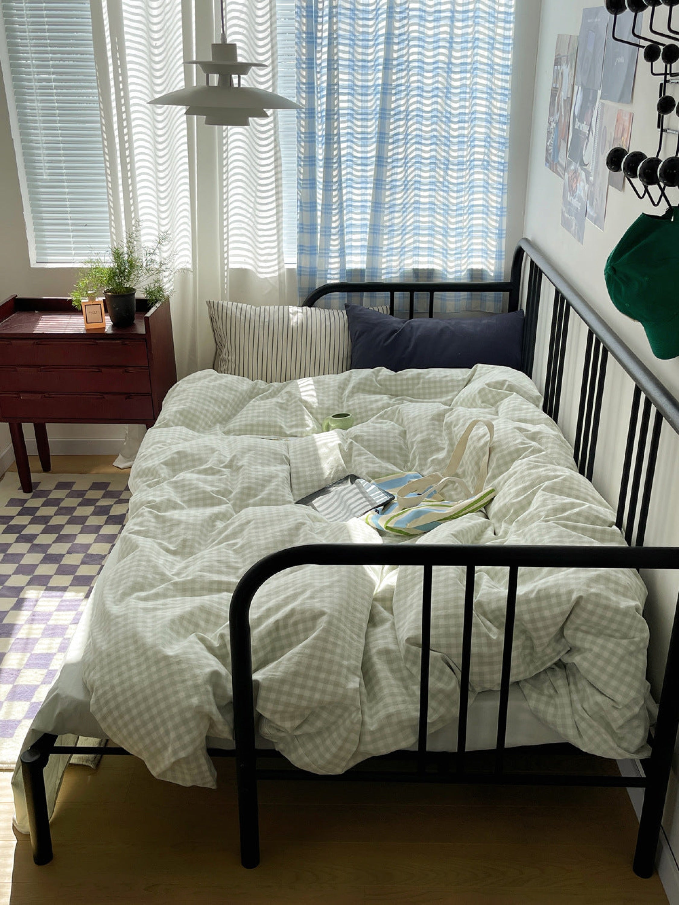 Mixed Gingham Striped Bedding Set - Pink