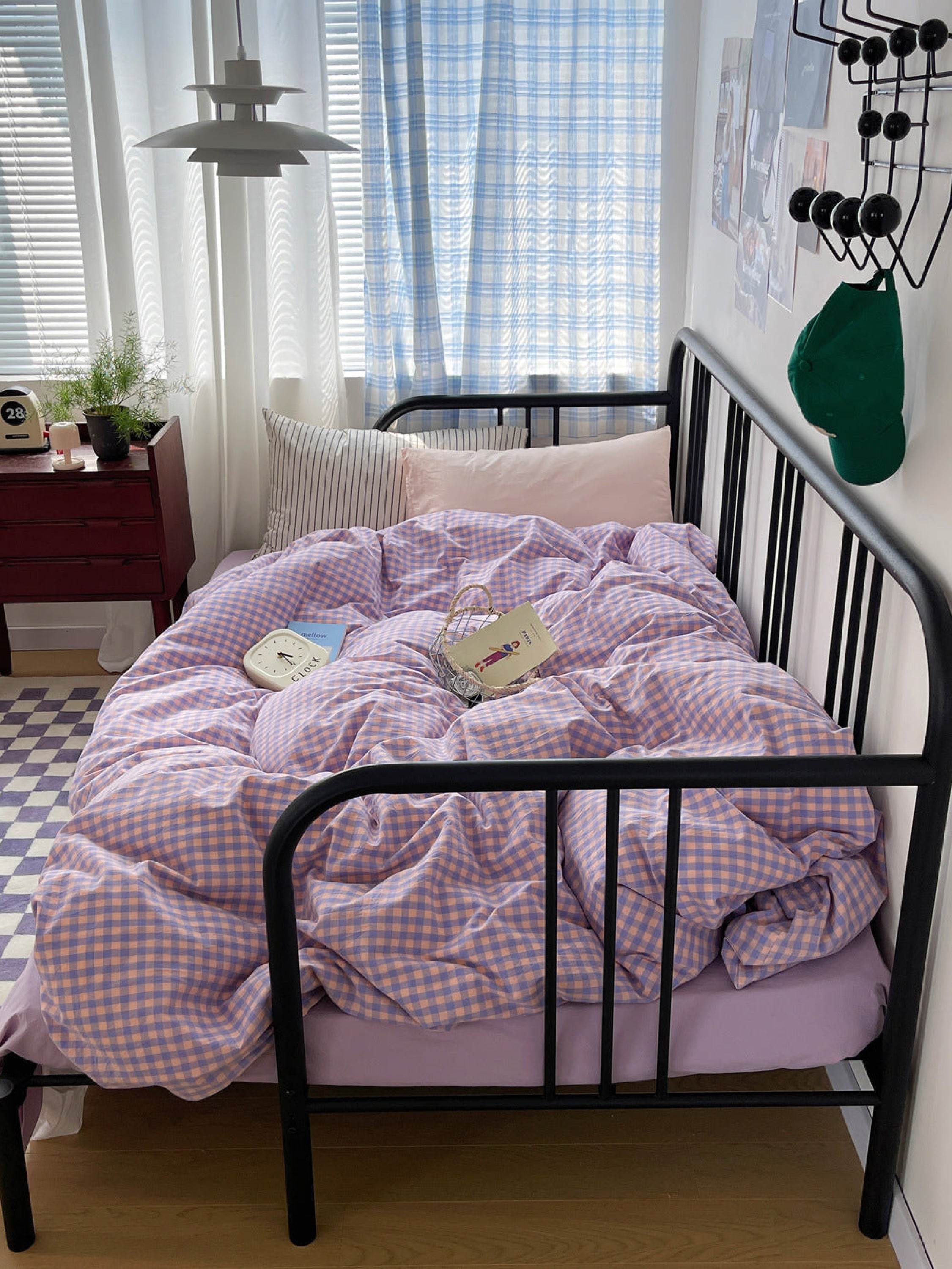 Mixed Gingham Striped Bedding Set - Pink