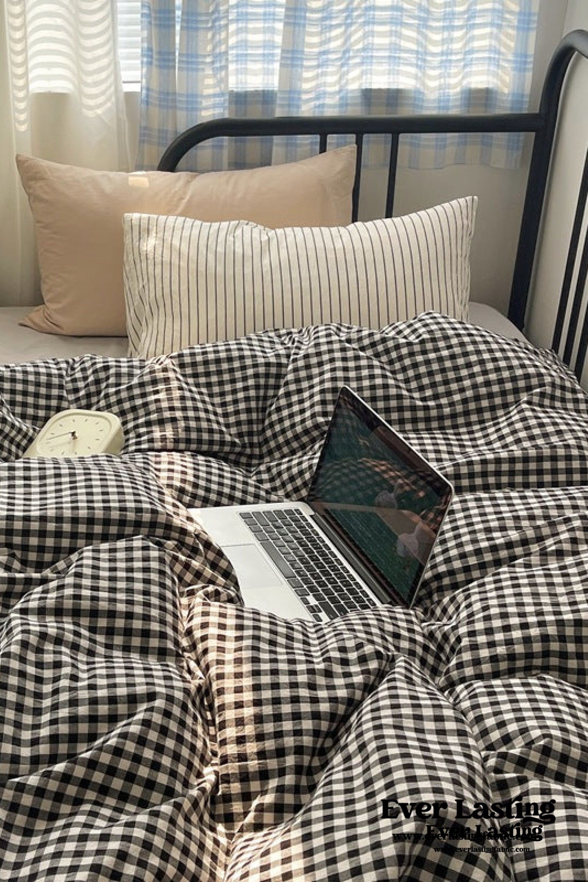 Mixed Gingham Striped Bedding Set - Purple Pink