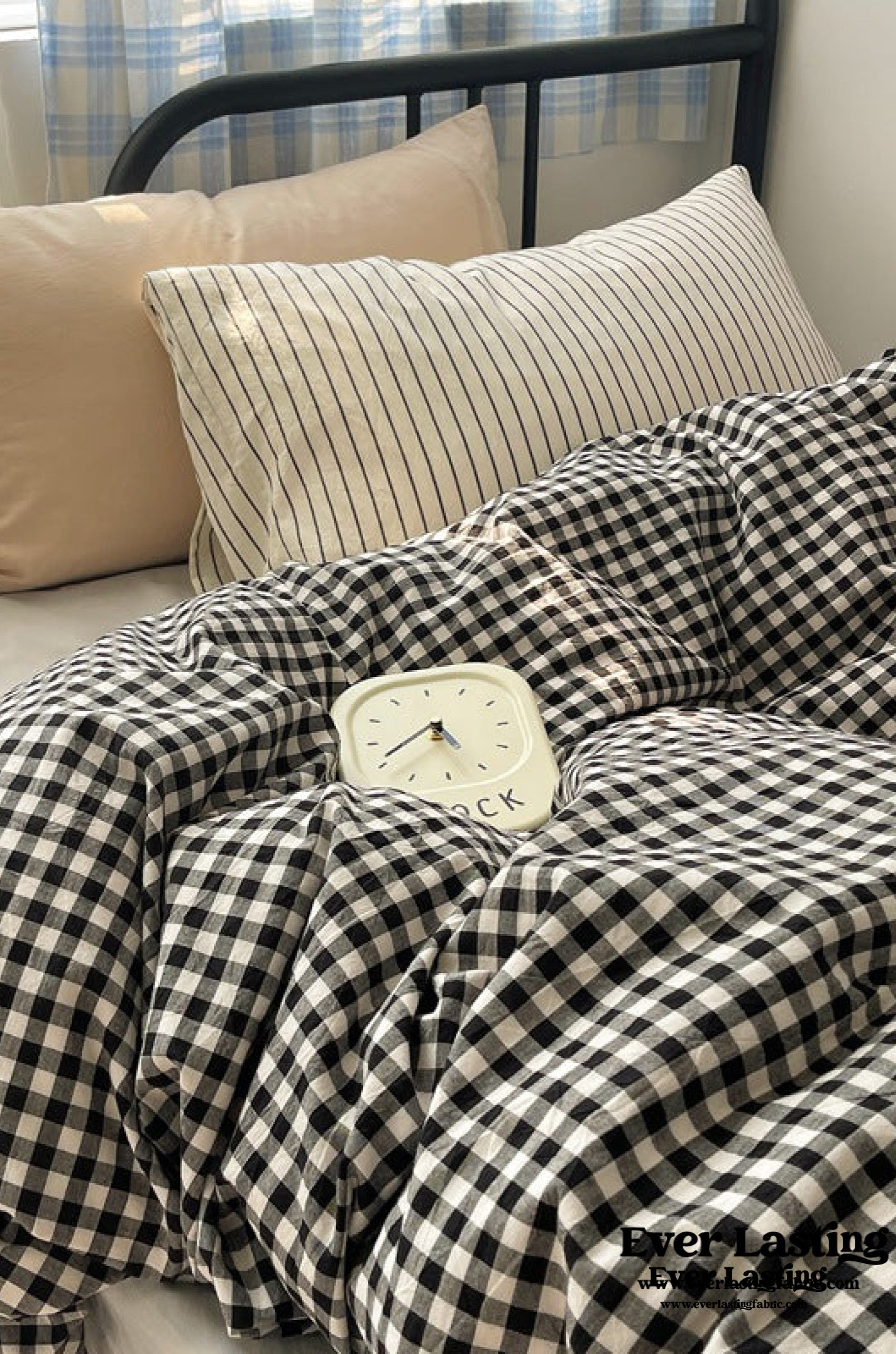 Mixed Gingham Striped Bedding Set - Purple Pink