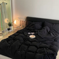 Modern Washed Cotton Bedding Set - Black