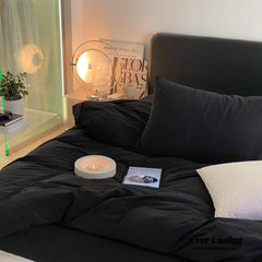 Modern Washed Cotton Bedding Set - Black