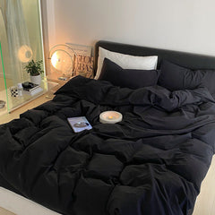 Modern Washed Cotton Bedding Set - Black