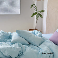 Modern Washed Cotton Bedding Set - Blue