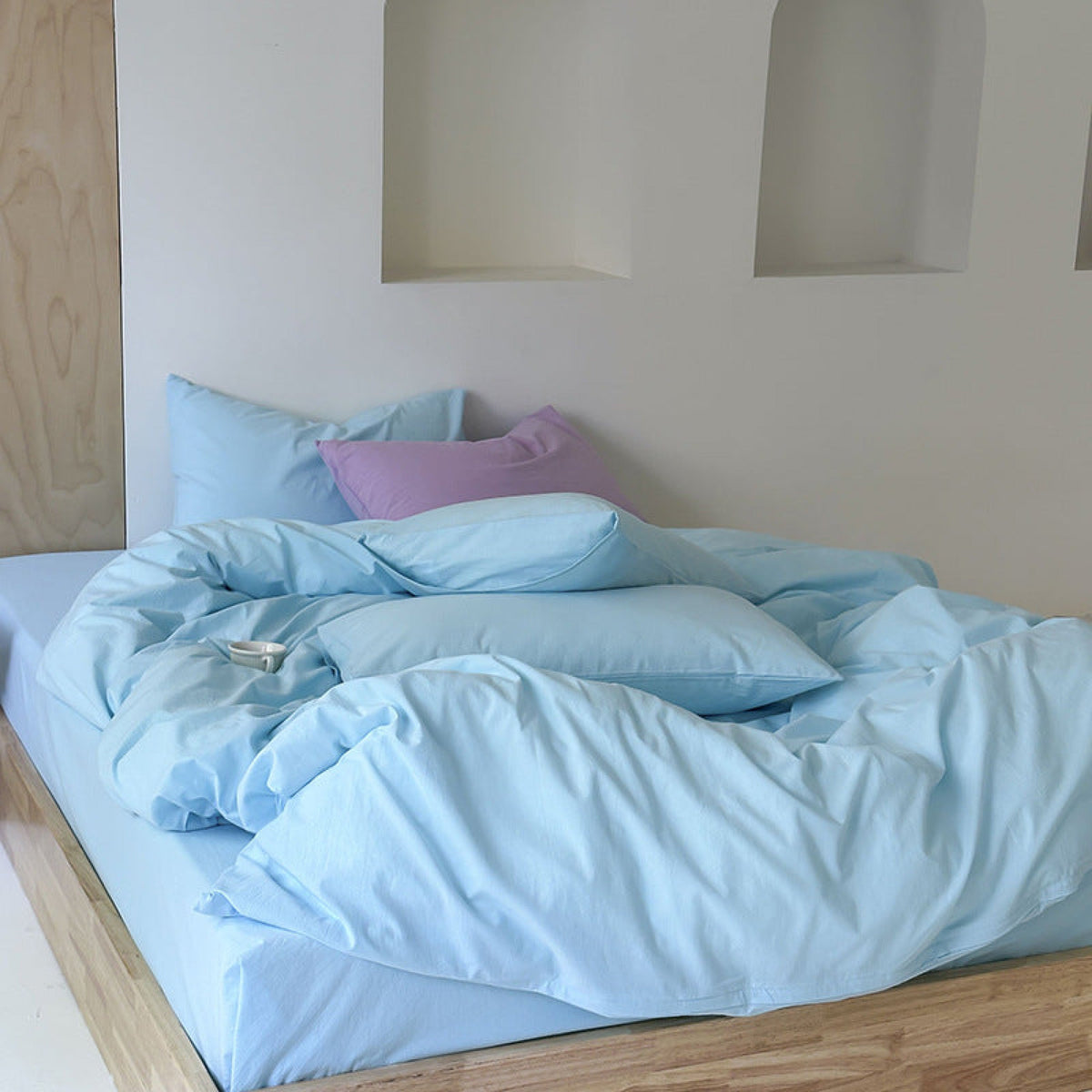 Modern Washed Cotton Bedding Set - Blue