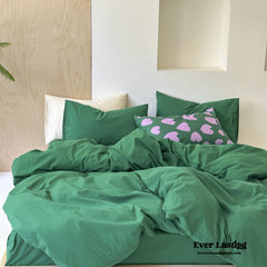 Modern Washed Cotton Bedding Set - Green