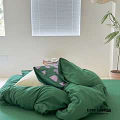 Modern Washed Cotton Bedding Set - Green