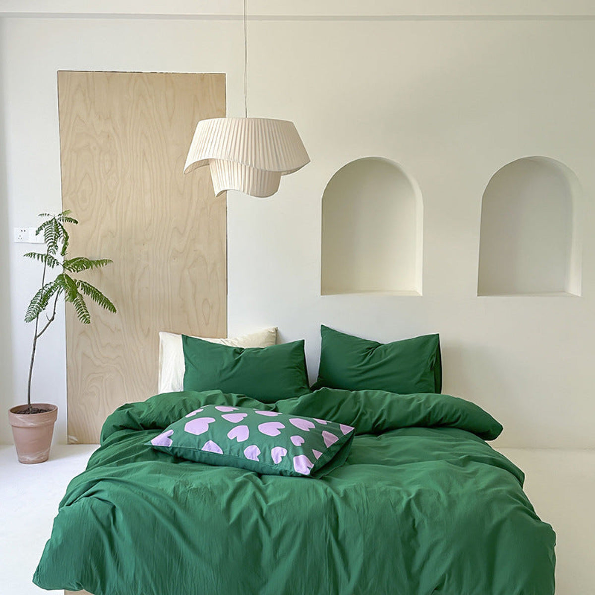 Modern Washed Cotton Bedding Set - Green