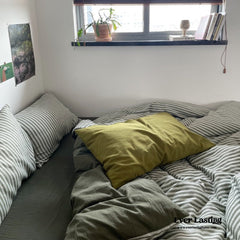 Moss Green Striped Jacquard Bedding Set