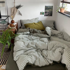 Moss Green Striped Jacquard Bedding Set