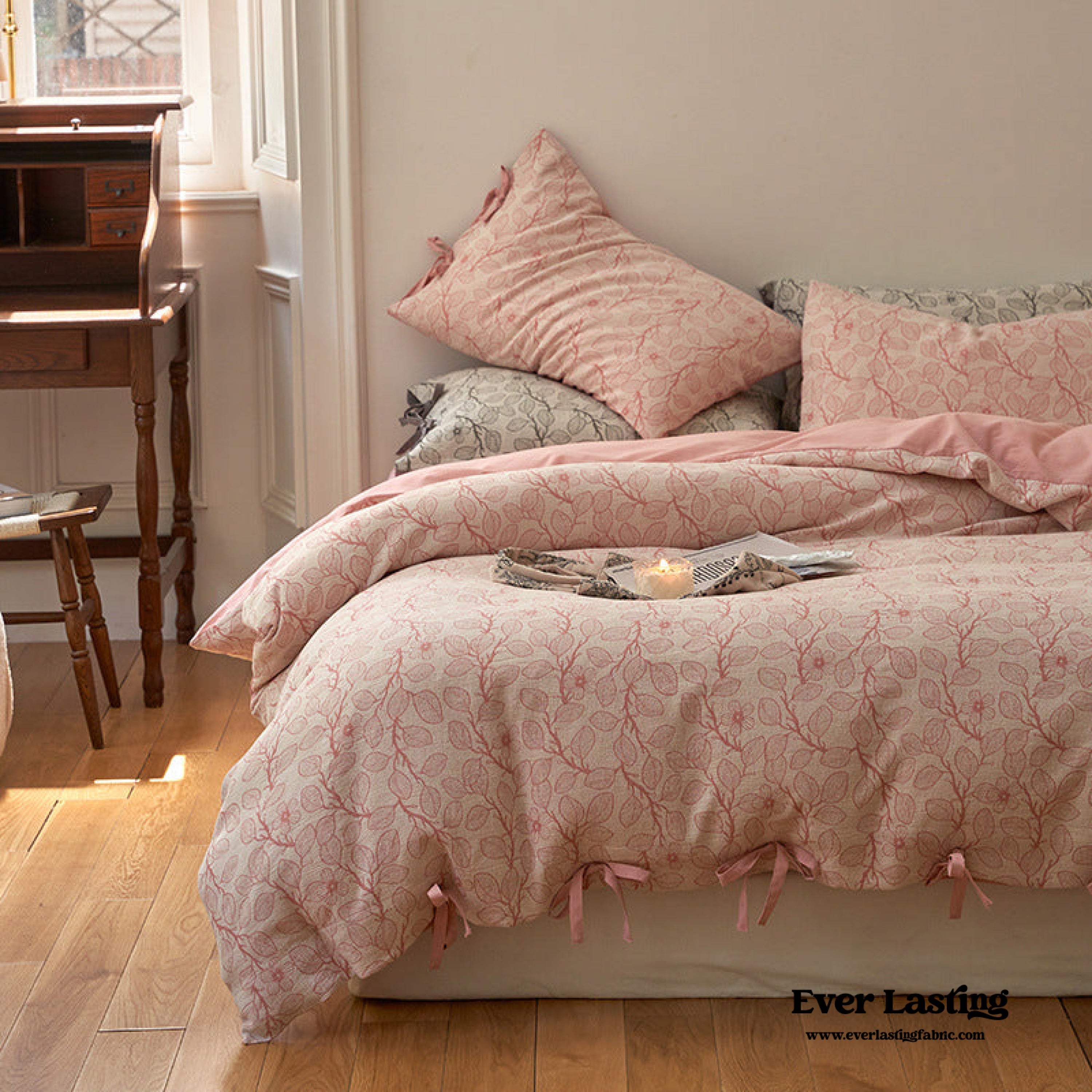 Mother Earth Floral Bedding Set - Pink Buttoned