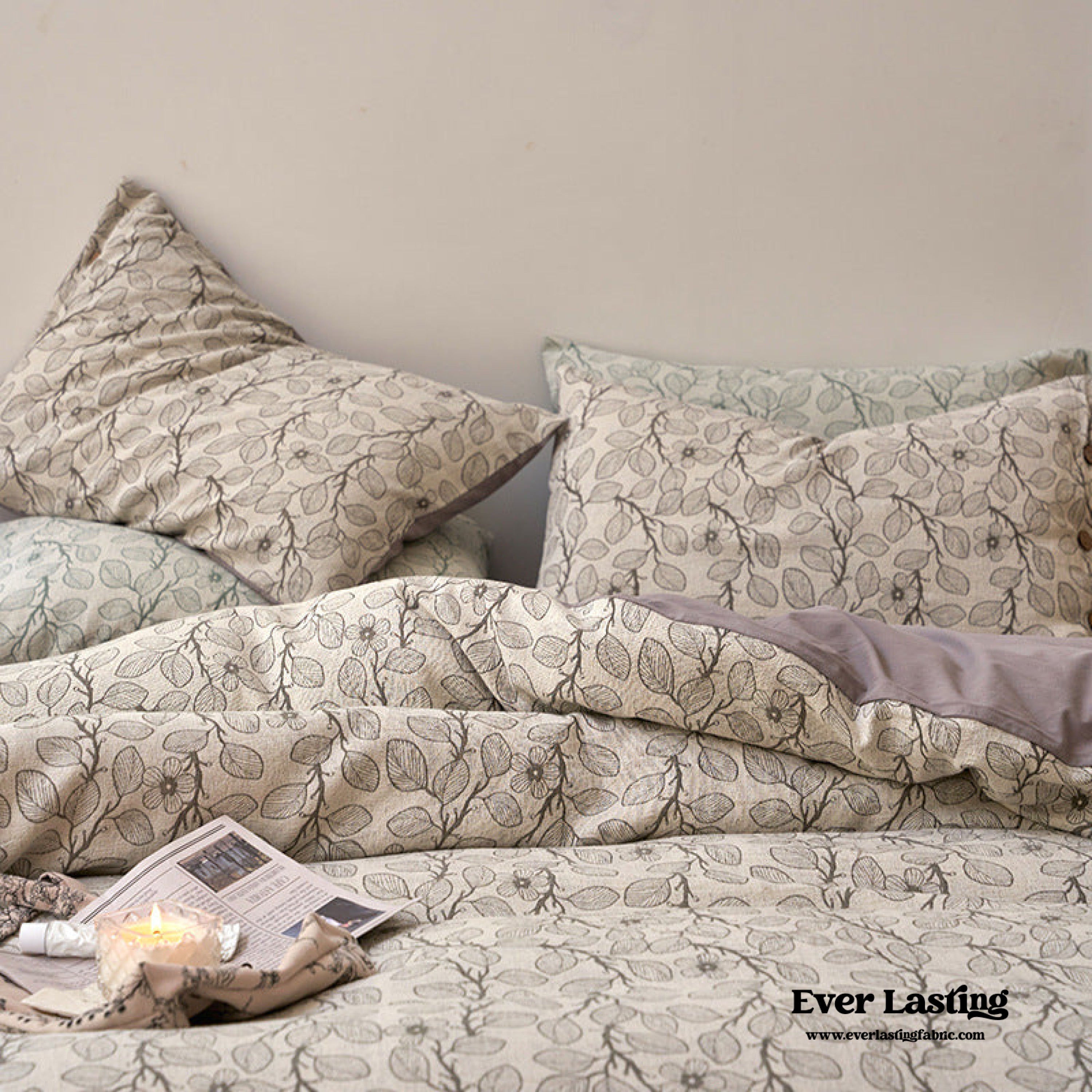 Mother Earth Floral Bedding Set - Pink Buttoned