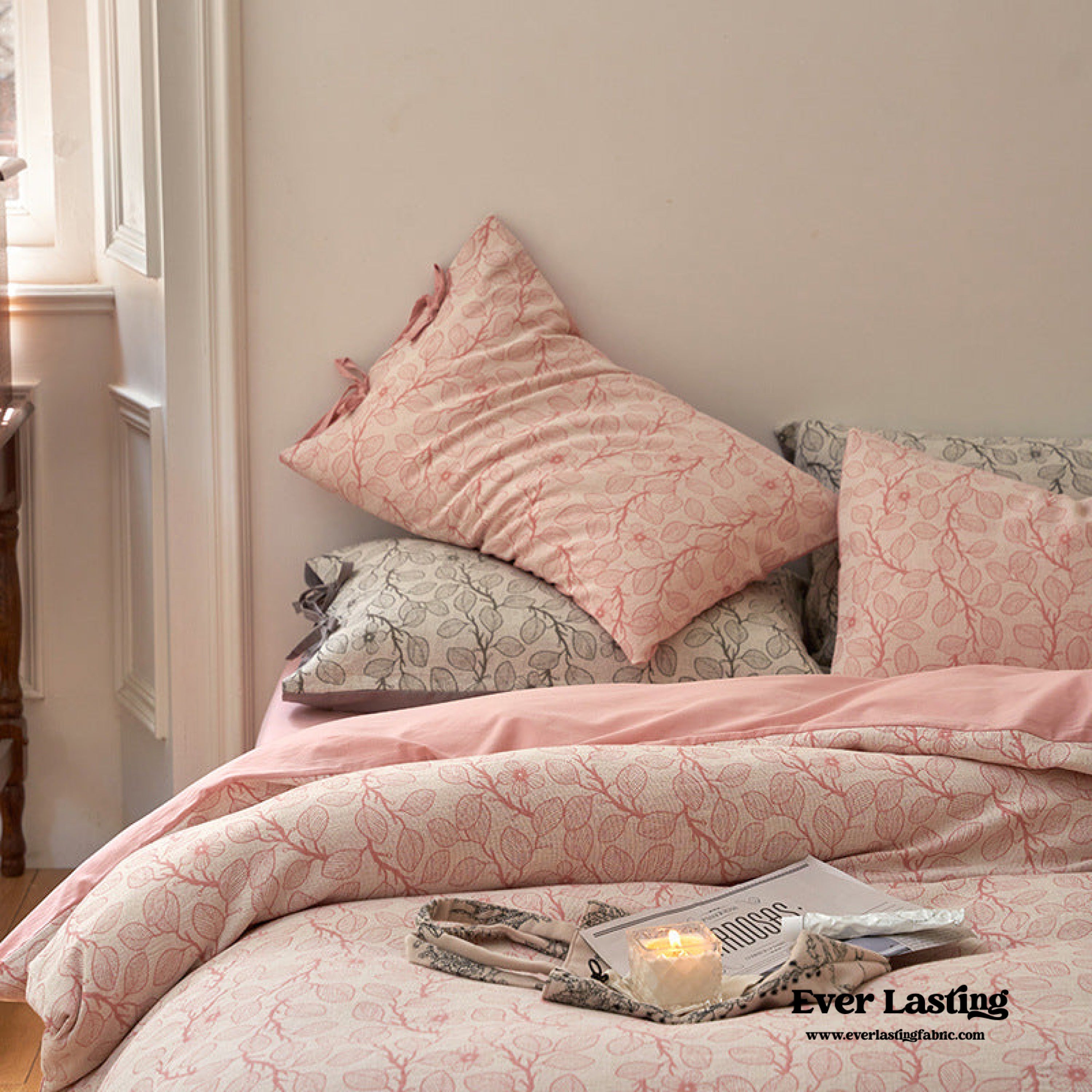 Mother Earth Floral Bedding Set - Pink Buttoned