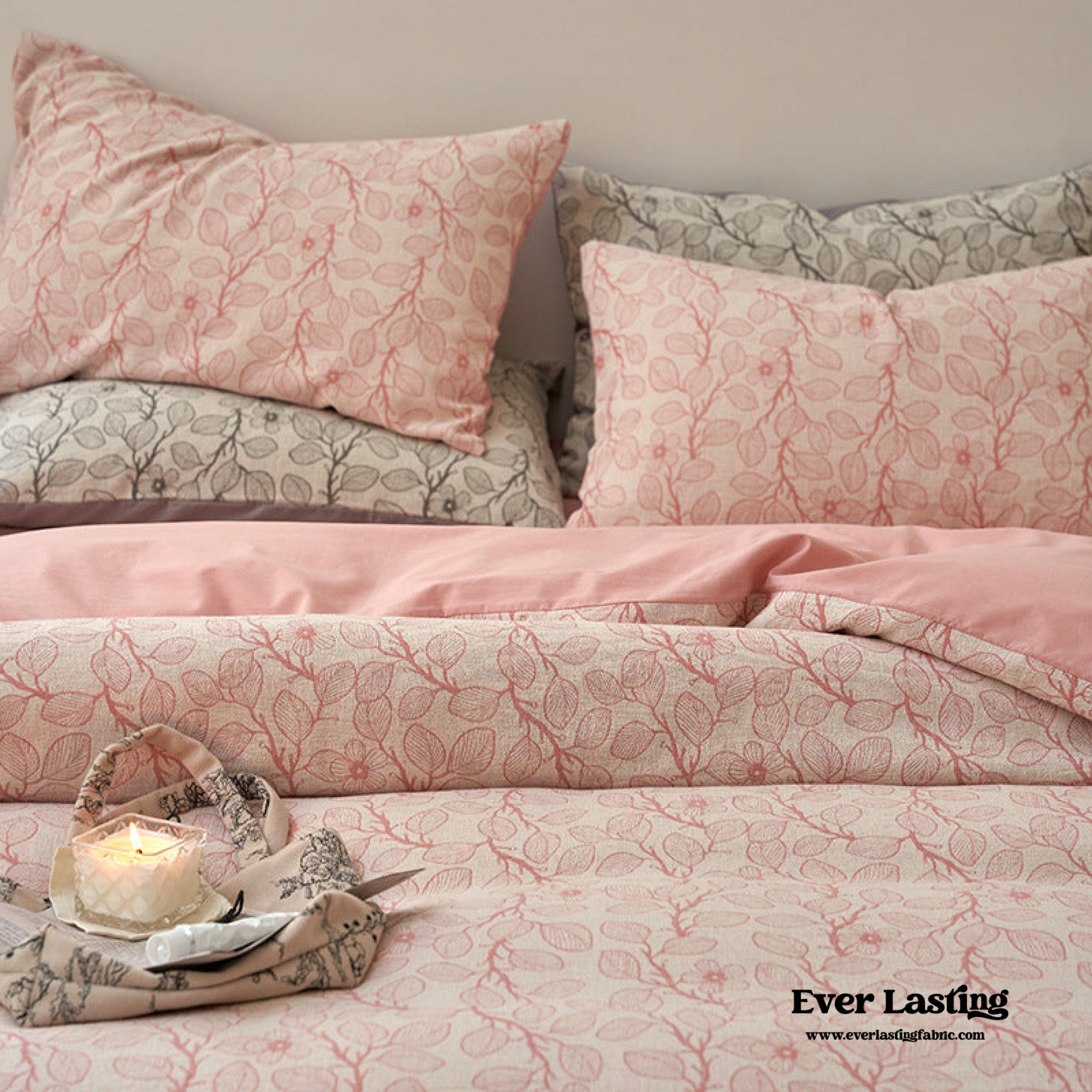 Mother Earth Floral Bedding Set - Pink Buttoned