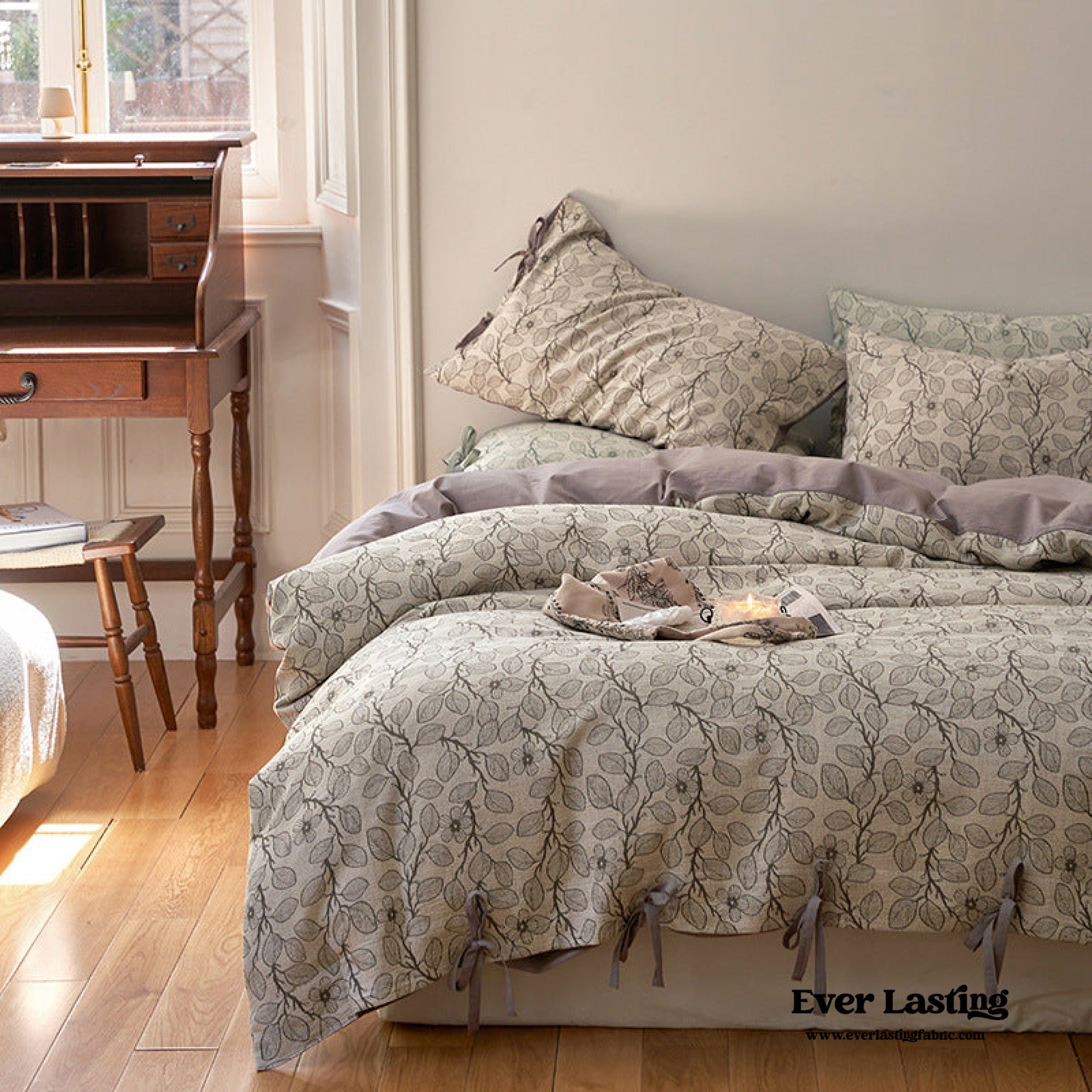 Mother Earth Floral Bedding Set - Pink Buttoned
